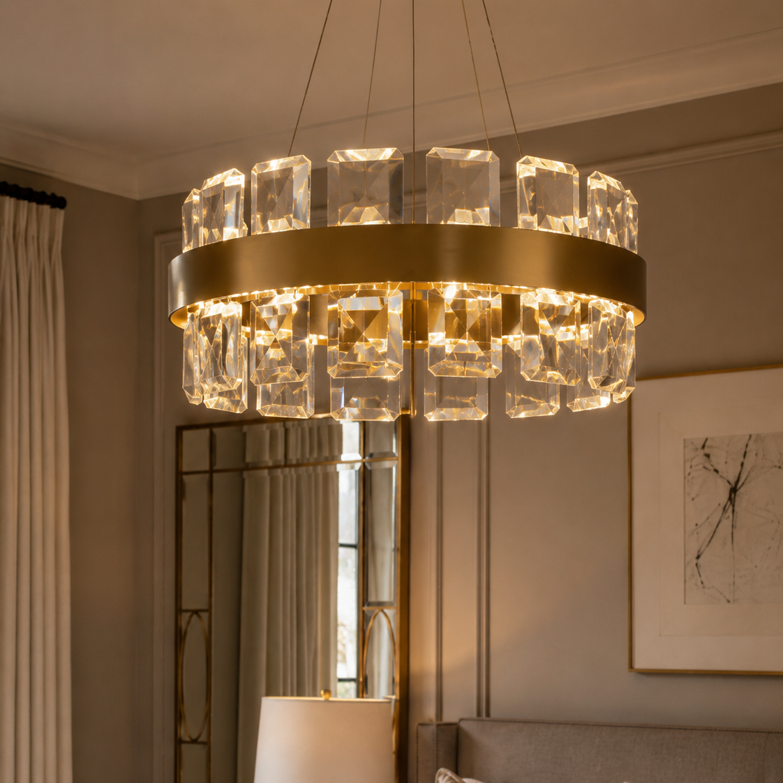 Rocco Small Gold Pendant Light with Staggered Glass by Luxe Collection