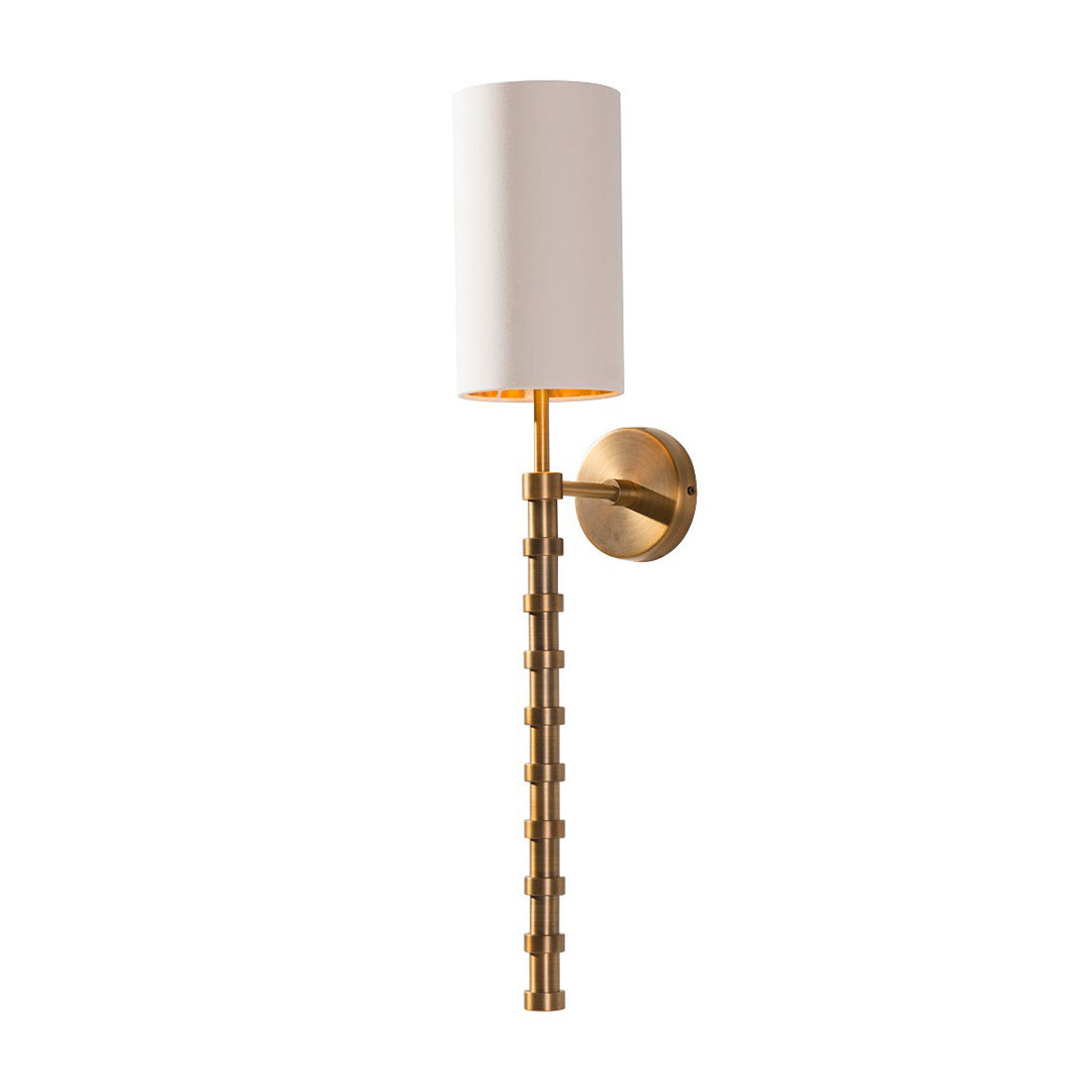 Brenta Antique Brass Wall Light with Opal Fabric Shade by RV Astley