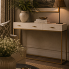 Hampton Ivory Faux Shagreen & Gold Handles Console Table - Ivory by D.I. Designs