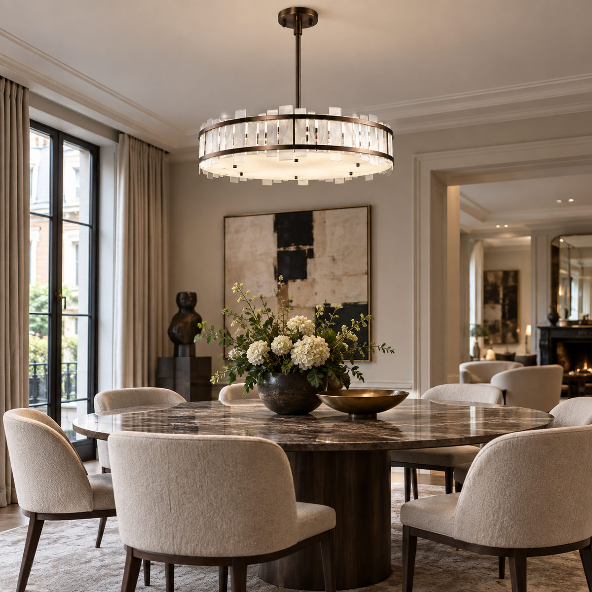 Harrow Bronze 8 Light Opal Glass Large Pendant Light by Luxe Collection