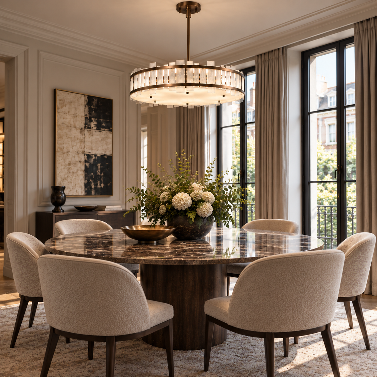 Harrow Bronze 8 Light Opal Glass Large Pendant Light by Luxe Collection