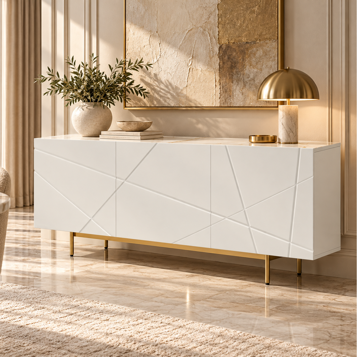 Helkinki White High Glass Ceramic Sideboard by Berkeley Designs