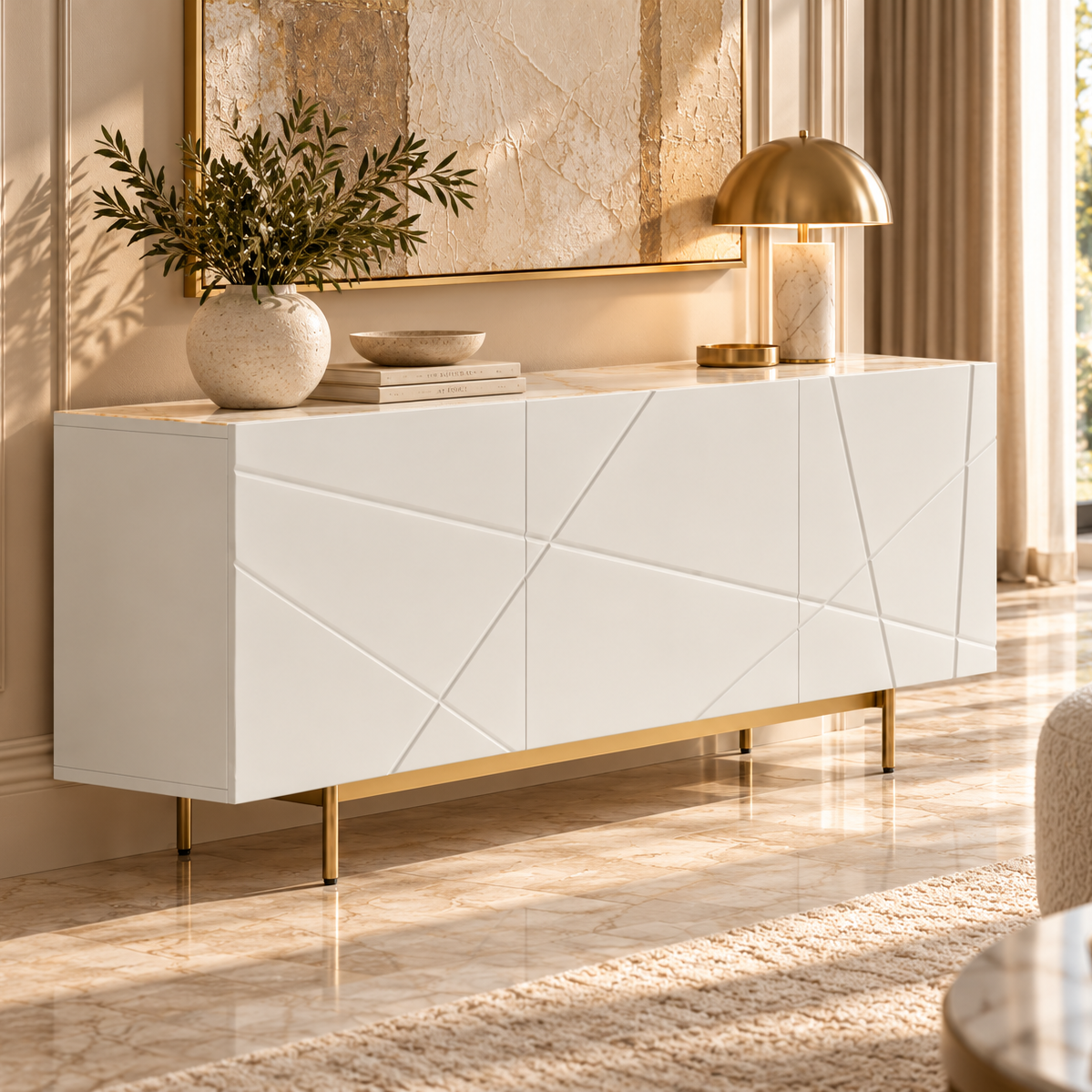 Helkinki White High Glass Ceramic Sideboard by Berkeley Designs