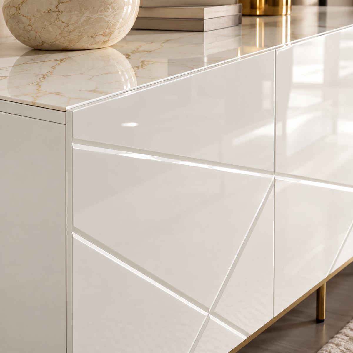Helkinki White High Glass Ceramic Sideboard by Berkeley Designs