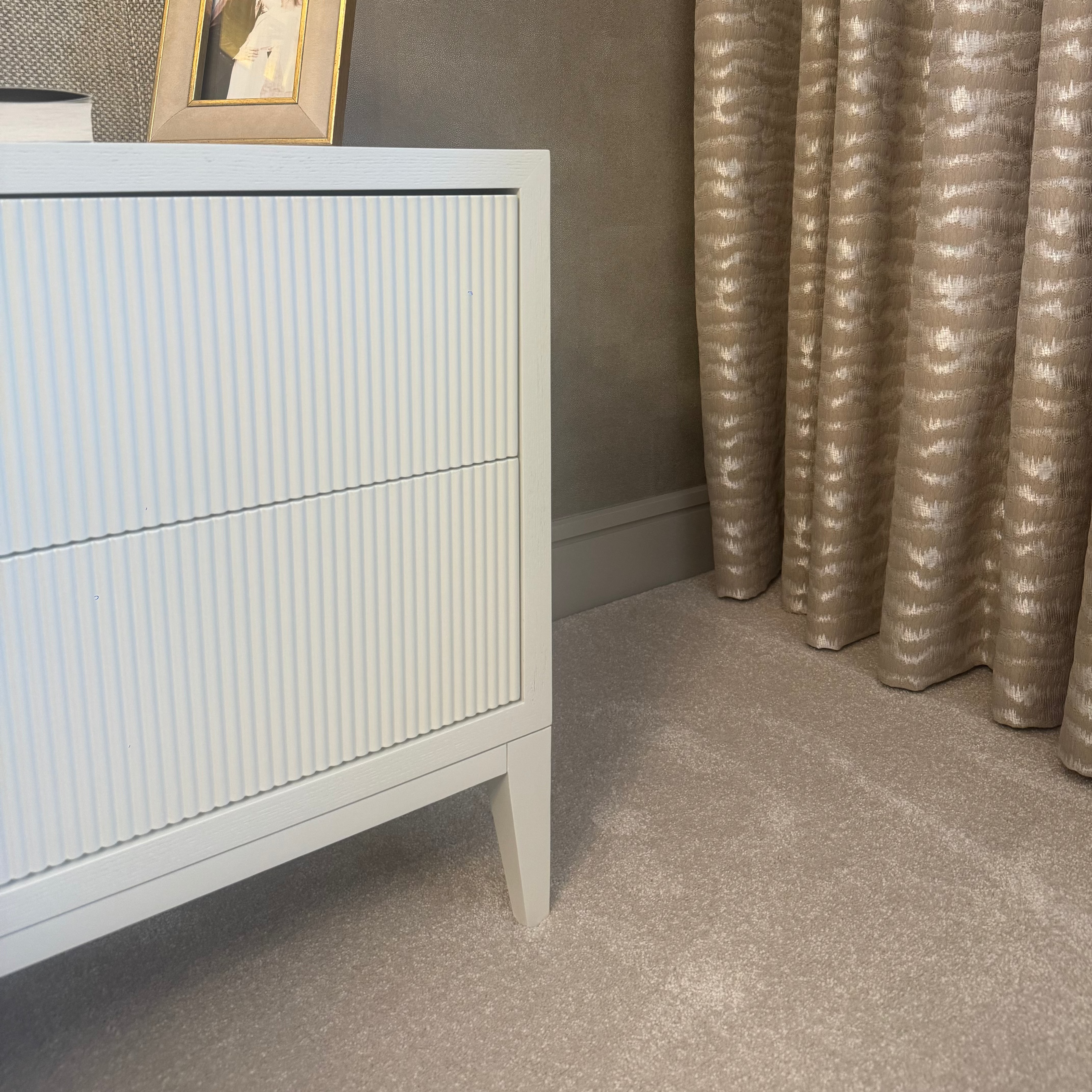 Amur White Finish Wide Bedside Table by RV Astley