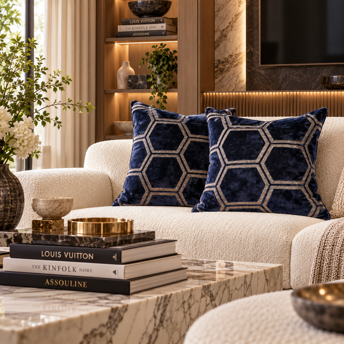 Ivor Geometric Cushion - Navy Malini
