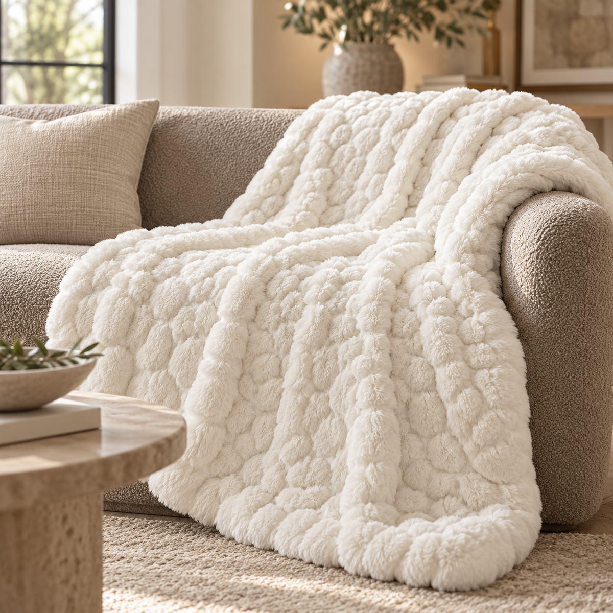Camberwell Luxurious Faux Fur Throw - Ivory Malini