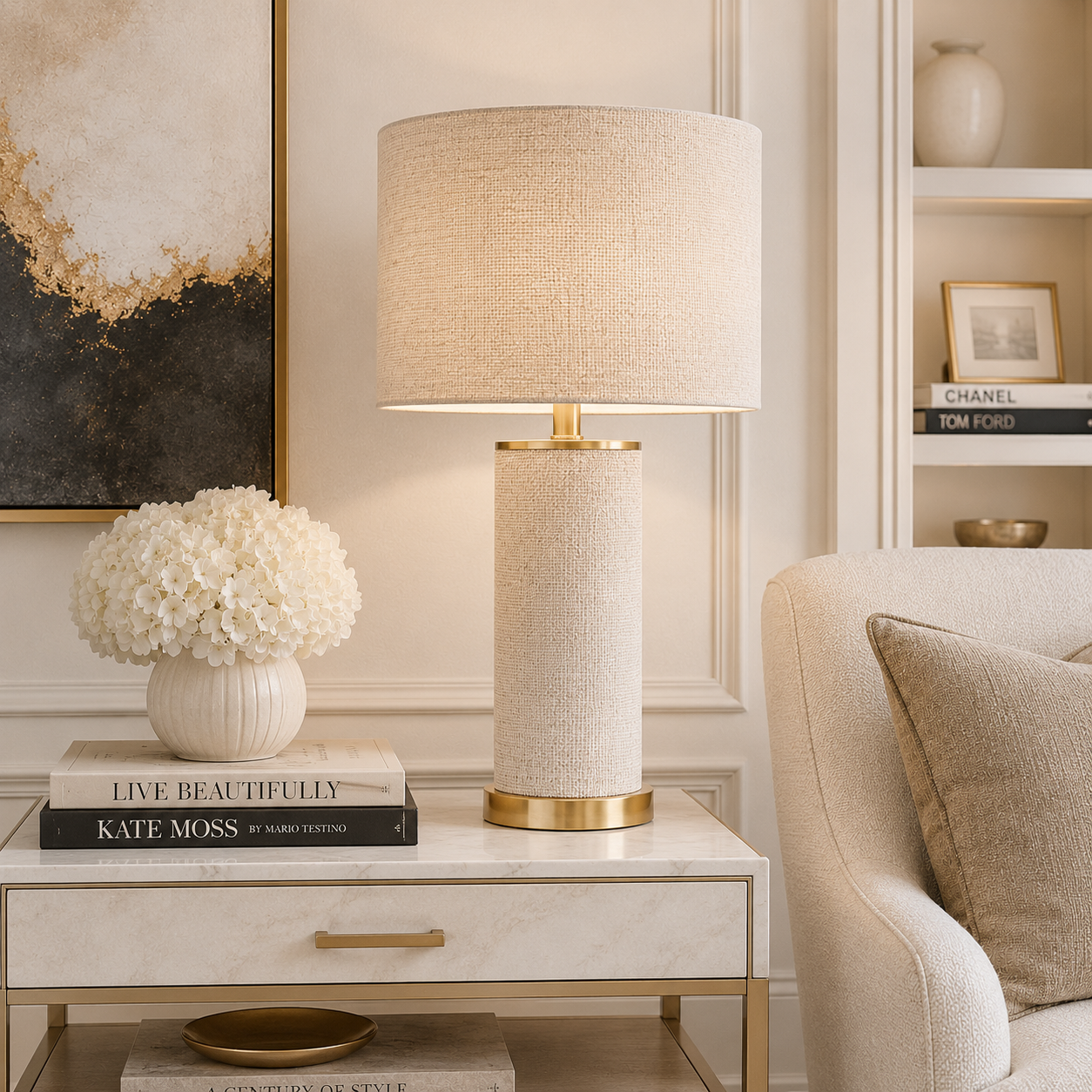 Joline Beige Linen Table Lamp by Richmond Interiors