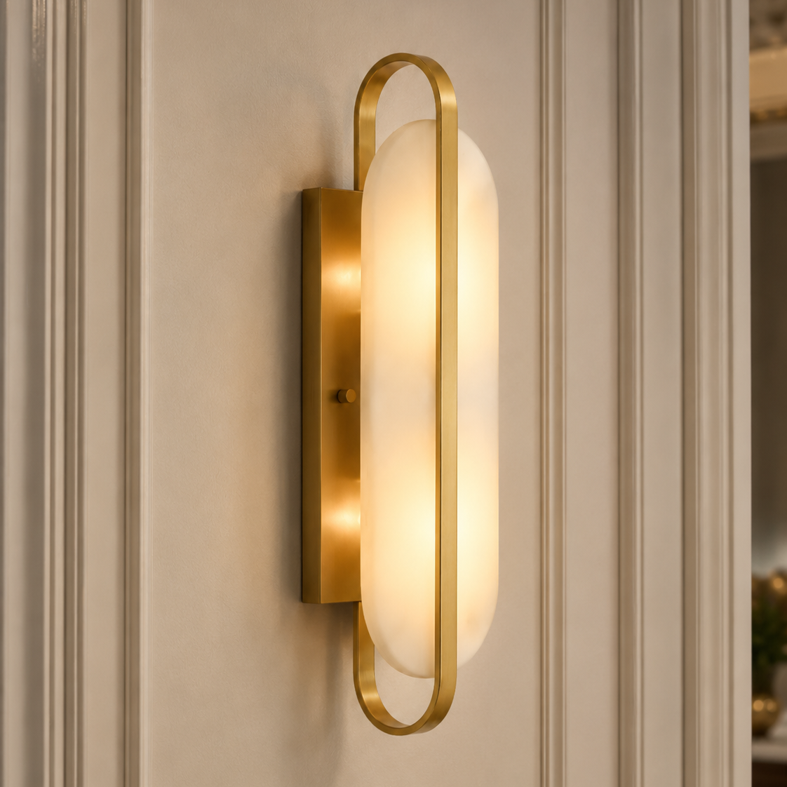 Julius Antique Brass Wall Light with Alabaster Shade Arteriors