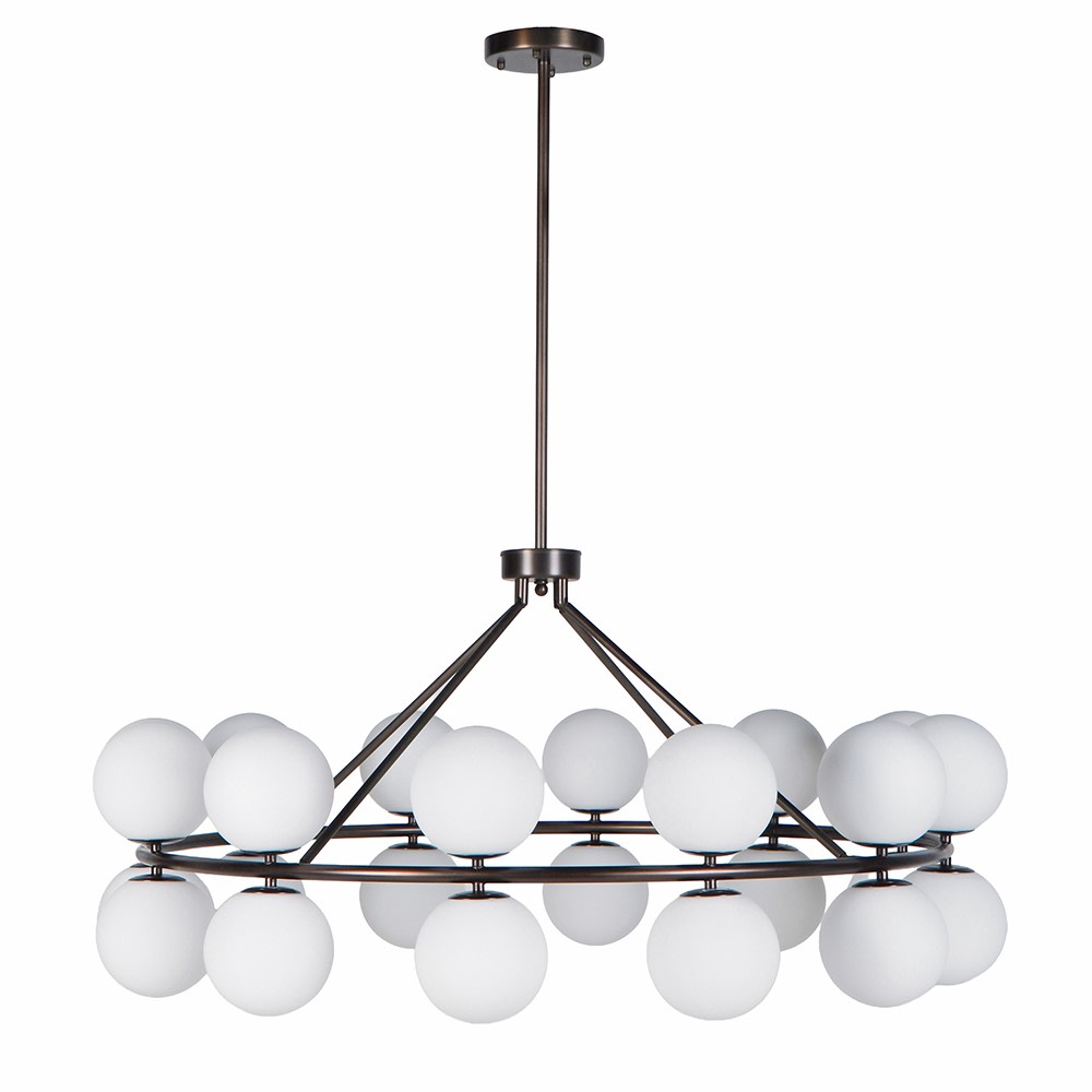 Multi Chandelier Bronze Metal Frame & White Opal Glass Globe Shades Kensington