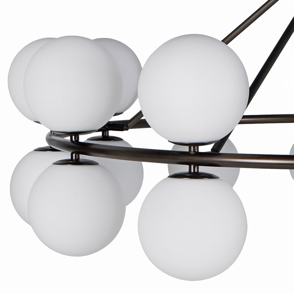 Multi Chandelier Bronze Metal Frame & White Opal Glass Globe Shades Kensington
