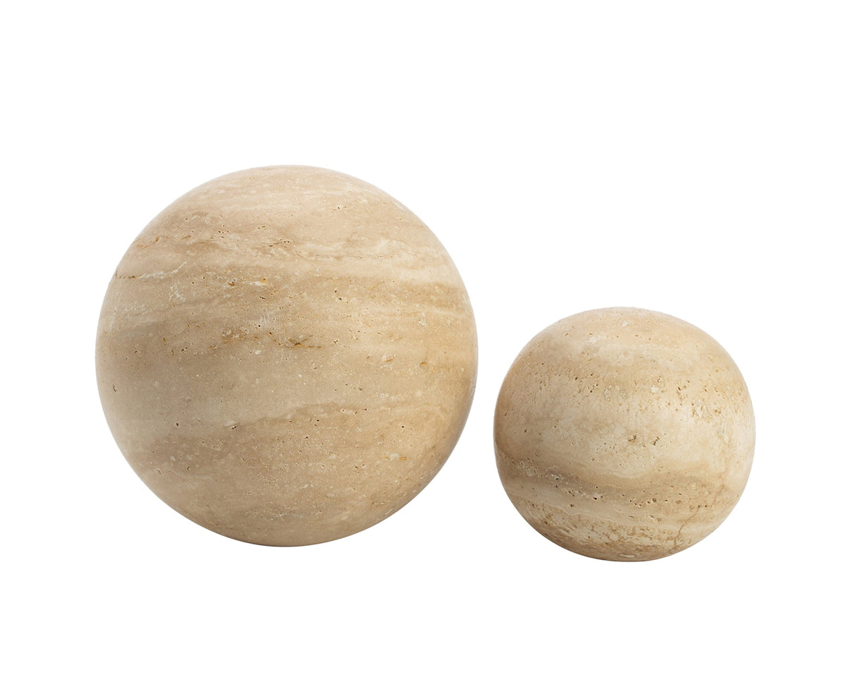 Marble Ball Sculpture  - Beige Travertine Marble