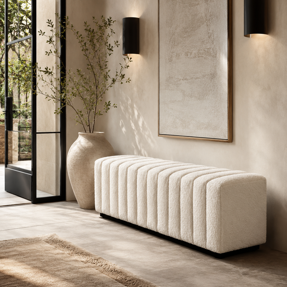 Kalum Boucle Sand Fabric Bench Seat Liang & Eimil