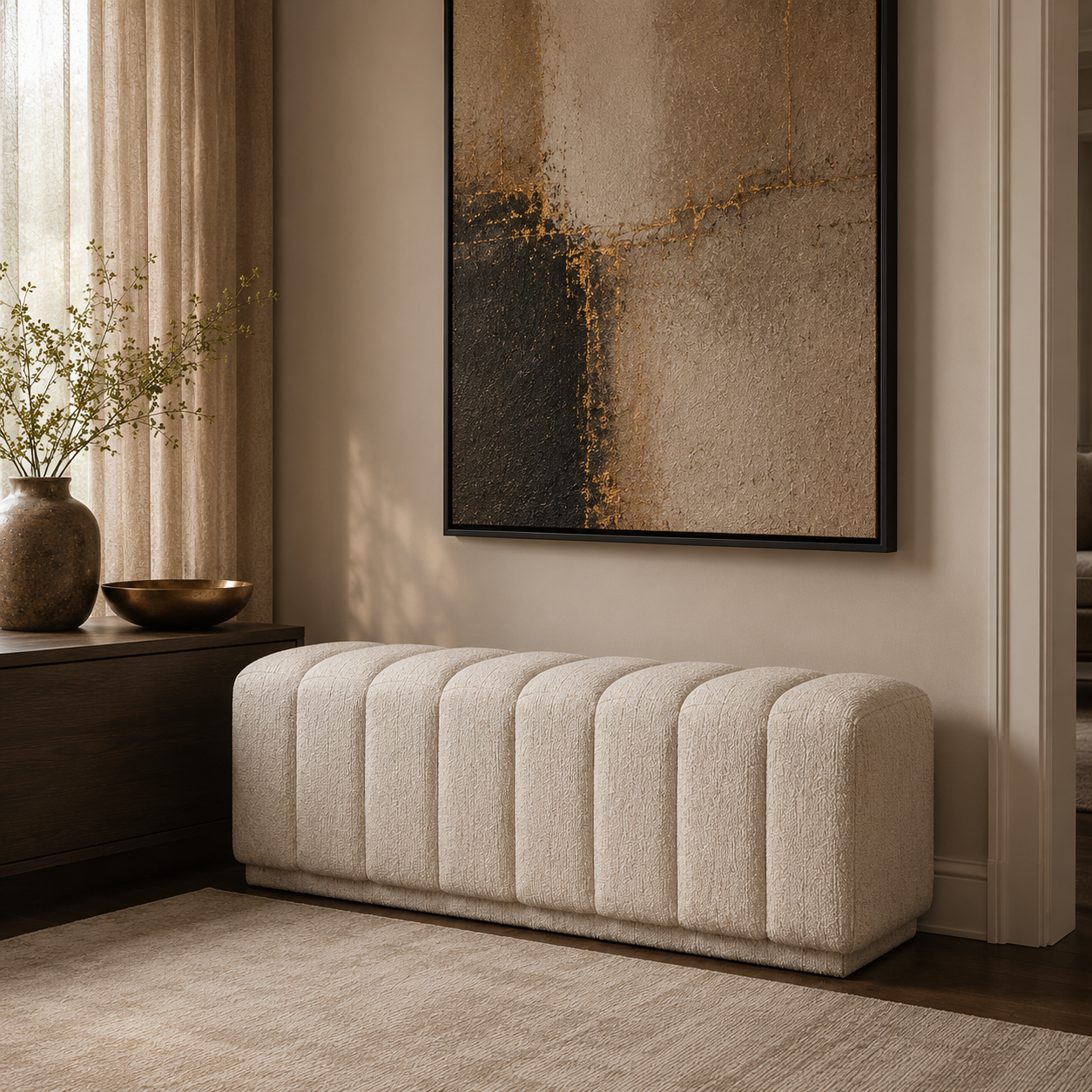 Konya Cream Boucle Ottoman by RV Astley