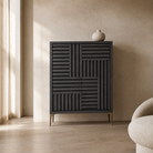 Kyoto Grey Oak Wood & Brushed Brass Cabinet by Berkeley Designs