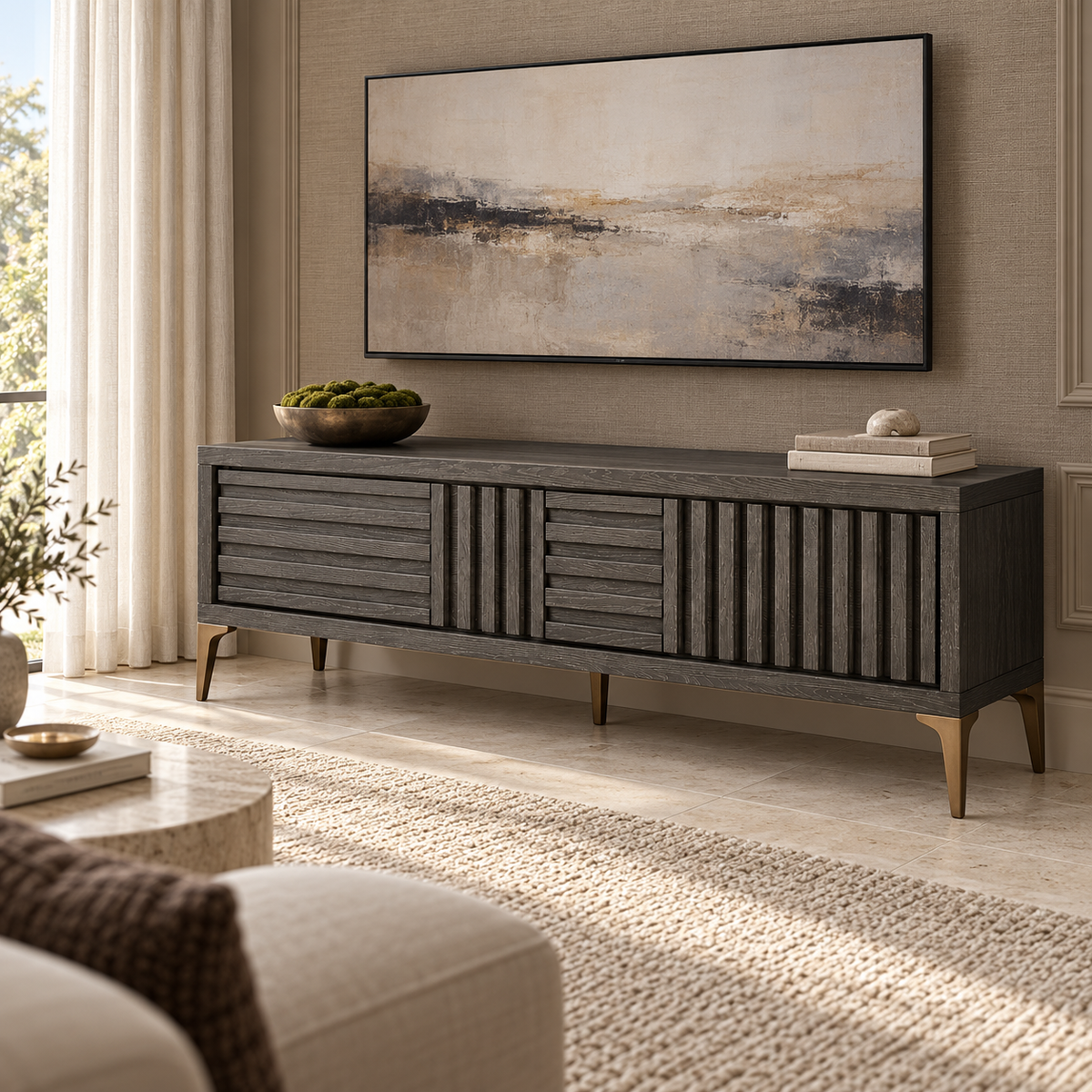 Kyoto Grey Oak Veneer Media TV Cabinet Unit Berkeley Designs