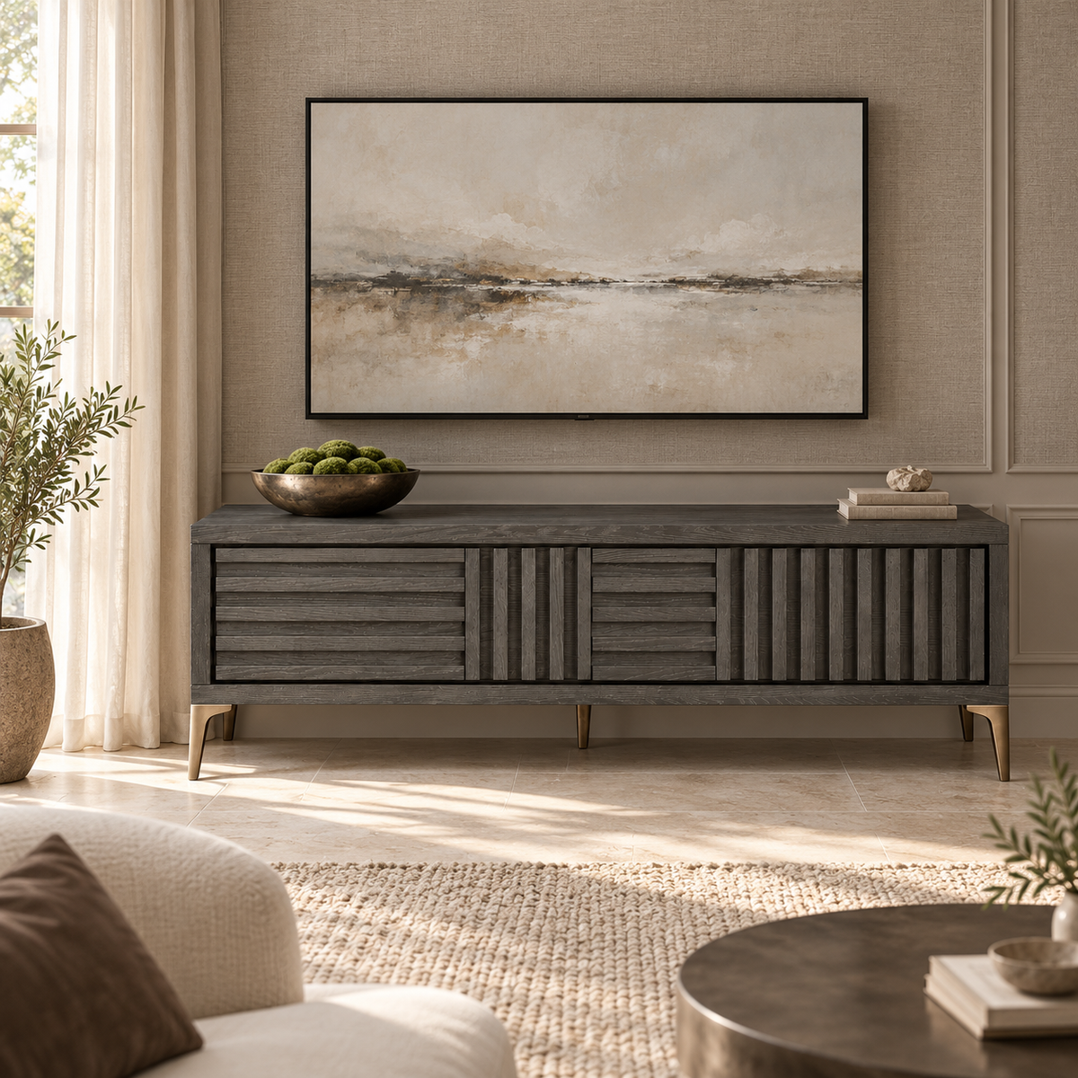 Kyoto Grey Oak Veneer Media TV Cabinet Unit Berkeley Designs