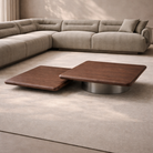 Lakeside I Walnut Wood Coffee Table with Grey Metal Base by Tommy Franks