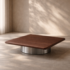 Lakeside I Walnut Wood Coffee Table with Grey Metal Base by Tommy Franks