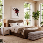 Caleta King Size Bed - Capela Fennel Seed with Capela Sand Piping | Dark Brown Solid Wood by Liang & Eimil
