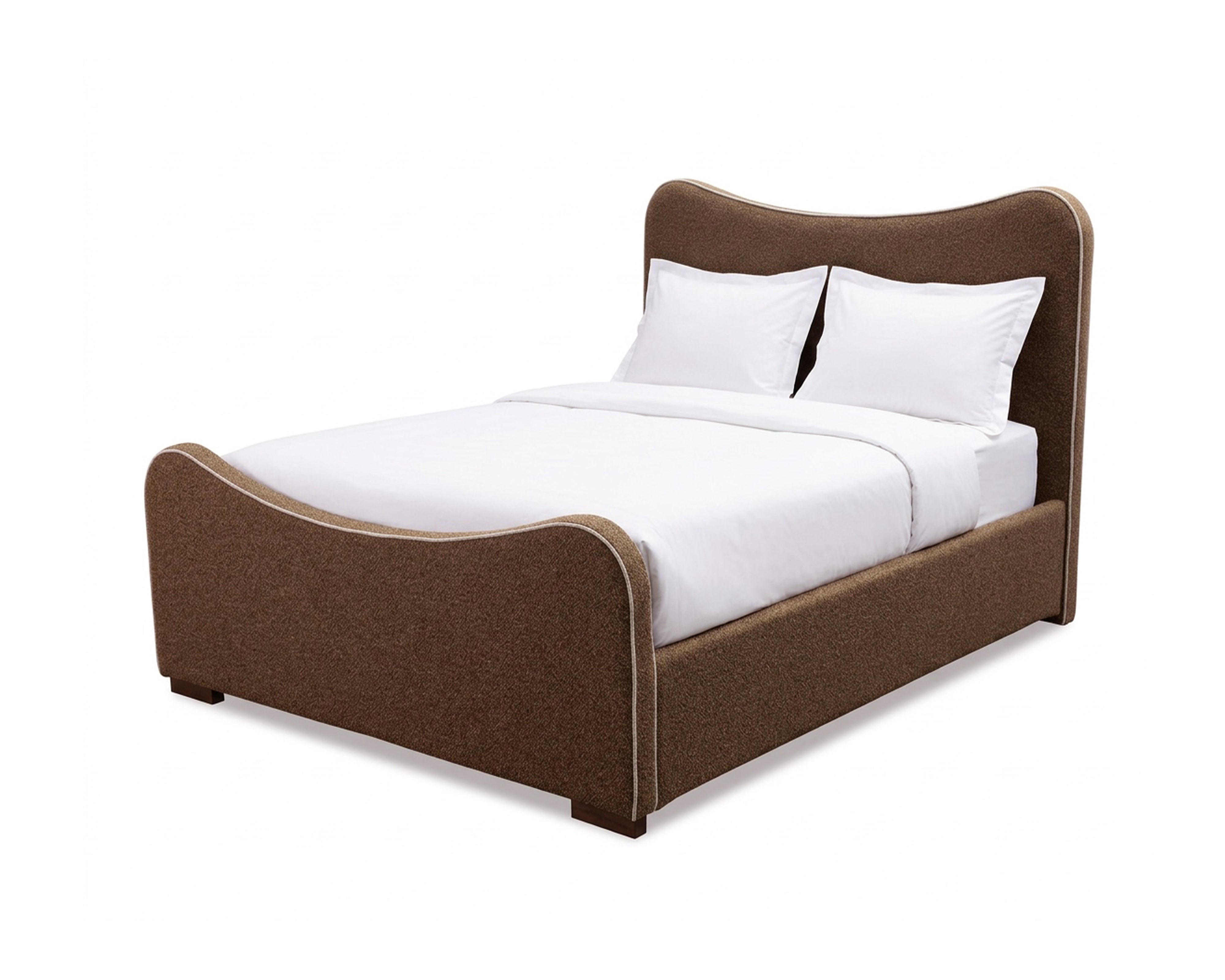 Caleta King Size Bed - Capela Fennel Seed with Capela Sand Piping | Dark Brown Solid Wood by Liang & Eimil