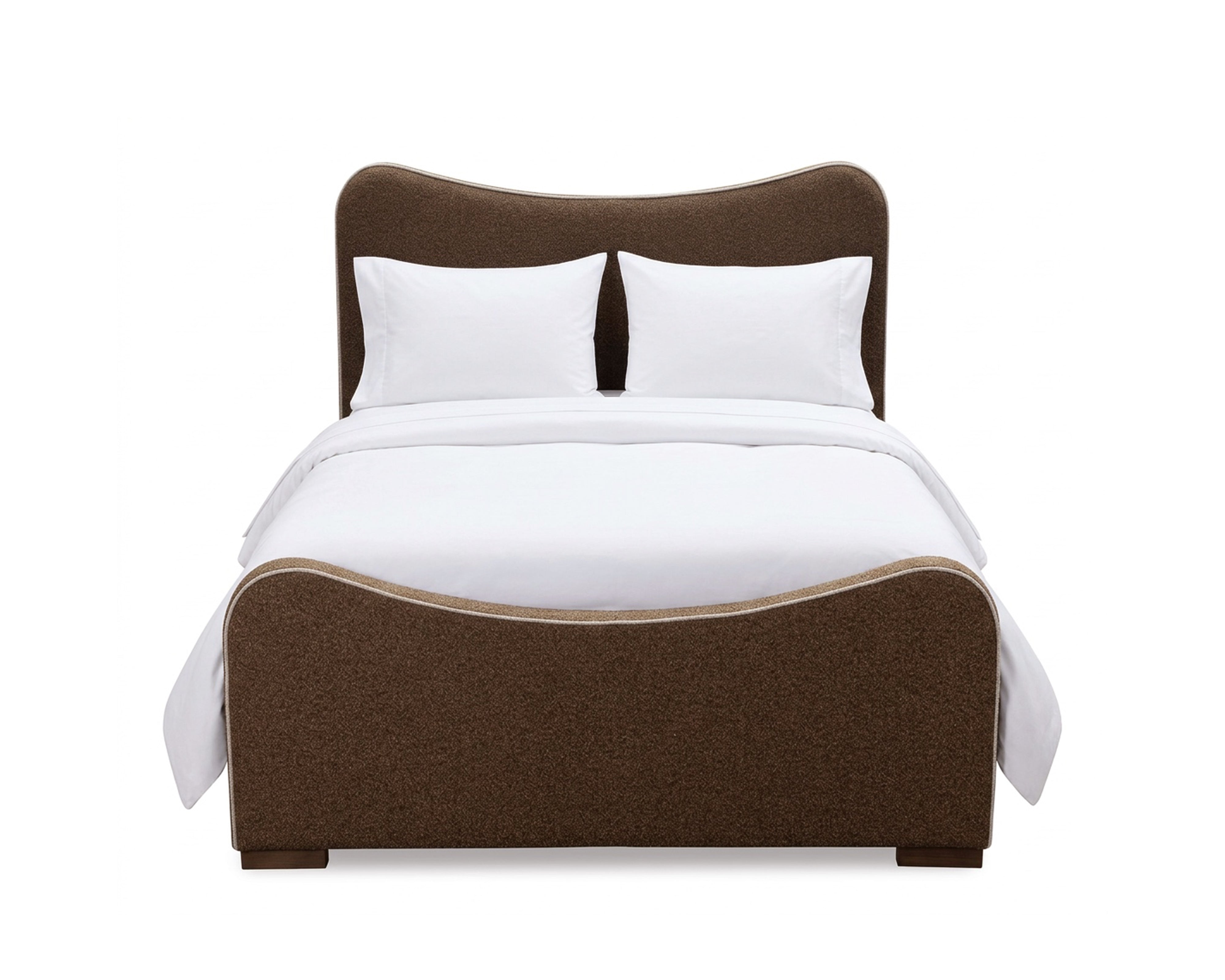 Caleta King Size Bed - Capela Fennel Seed with Capela Sand Piping | Dark Brown Solid Wood by Liang & Eimil