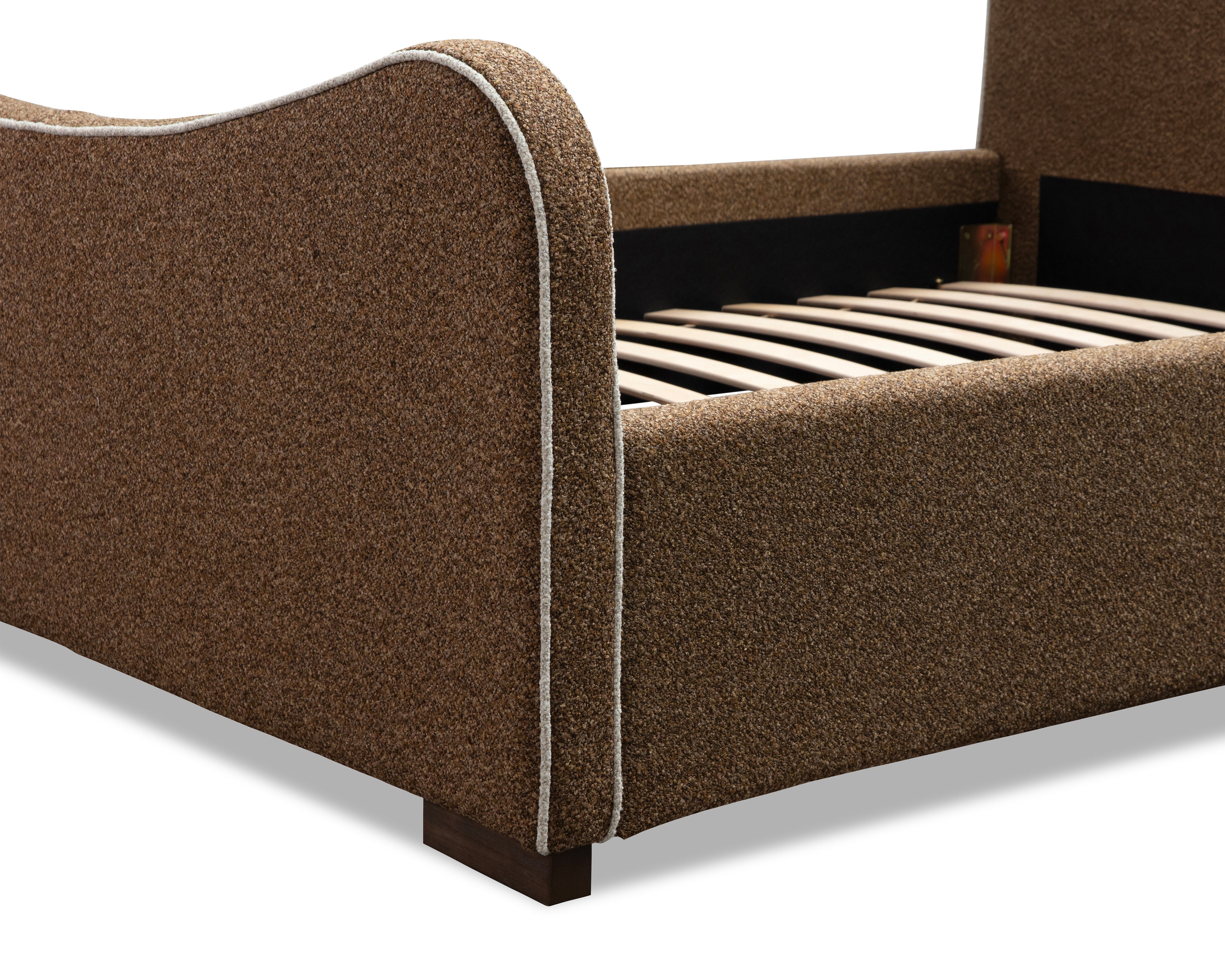 Caleta King Size Bed - Capela Fennel Seed with Capela Sand Piping | Dark Brown Solid Wood by Liang & Eimil