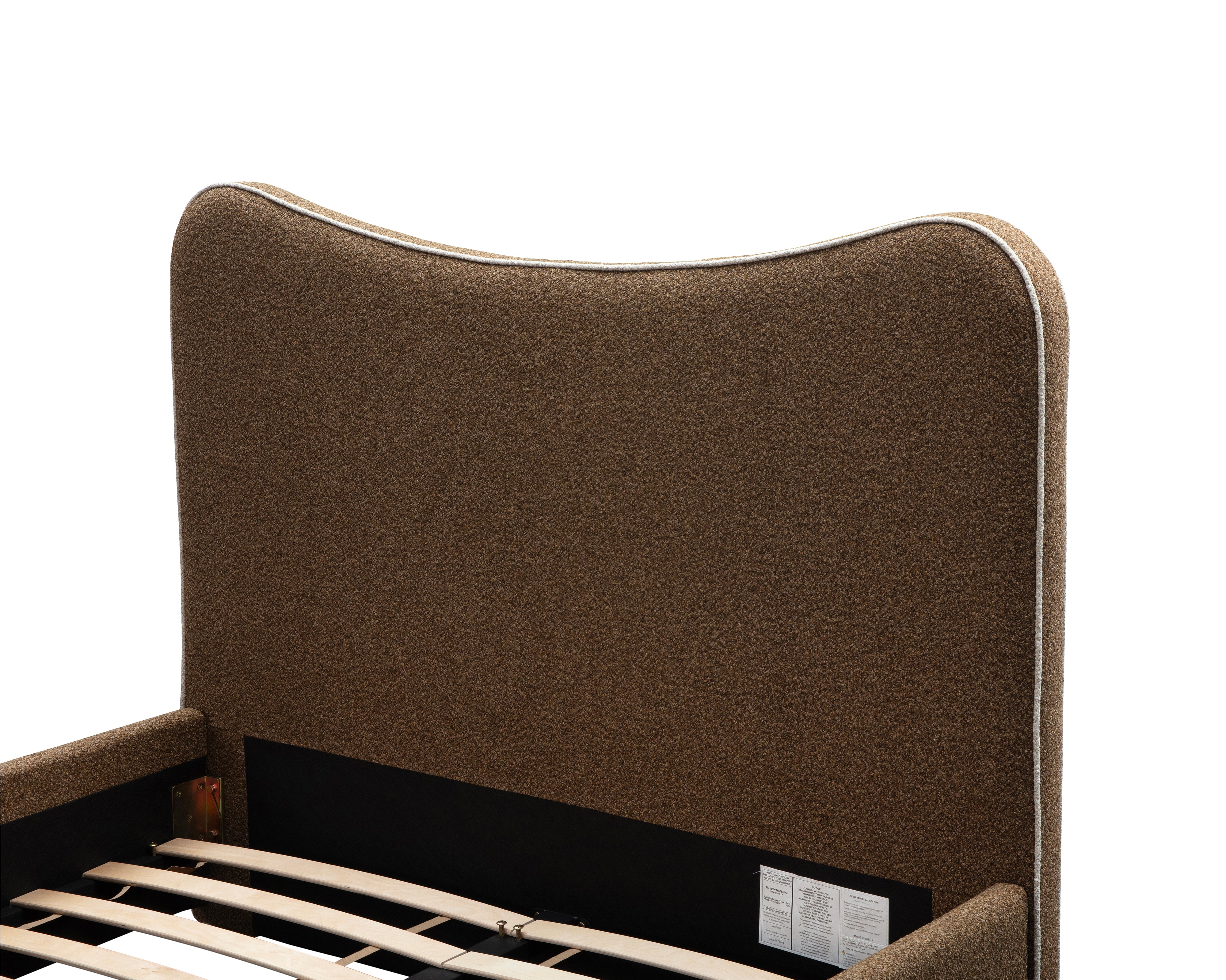 Caleta King Size Bed - Capela Fennel Seed with Capela Sand Piping | Dark Brown Solid Wood by Liang & Eimil