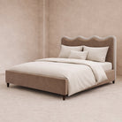 Palermo King Size Bed - Hopper Taupe with Hopper Cream Border | Dark Brown Solid Wood by Liang & Eimil