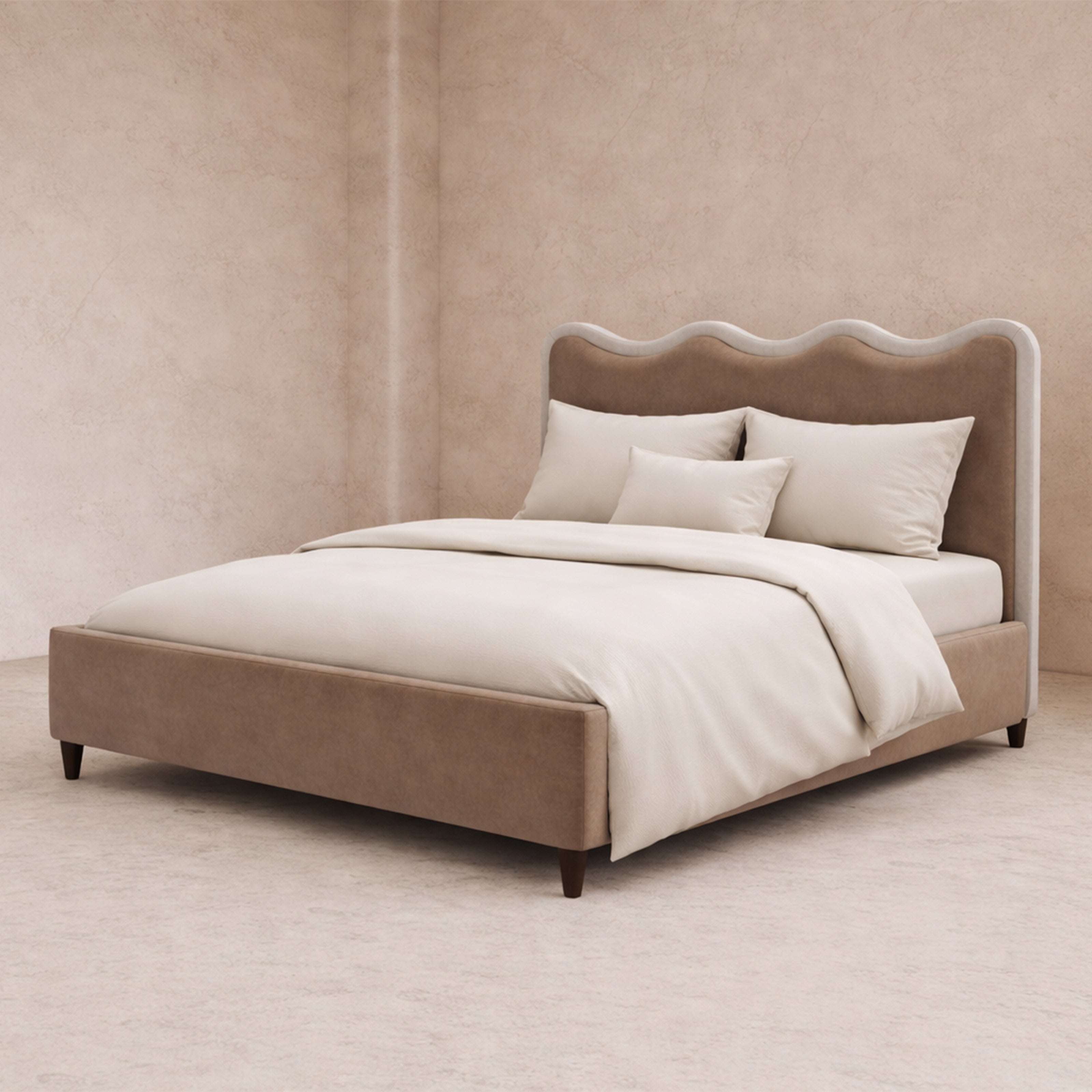 Palermo King Size Bed - Hopper Taupe with Hopper Cream Border | Dark Brown Solid Wood by Liang & Eimil