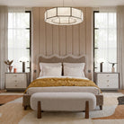 Palermo King Size Bed - Hopper Taupe with Hopper Cream Border | Dark Brown Solid Wood by Liang & Eimil