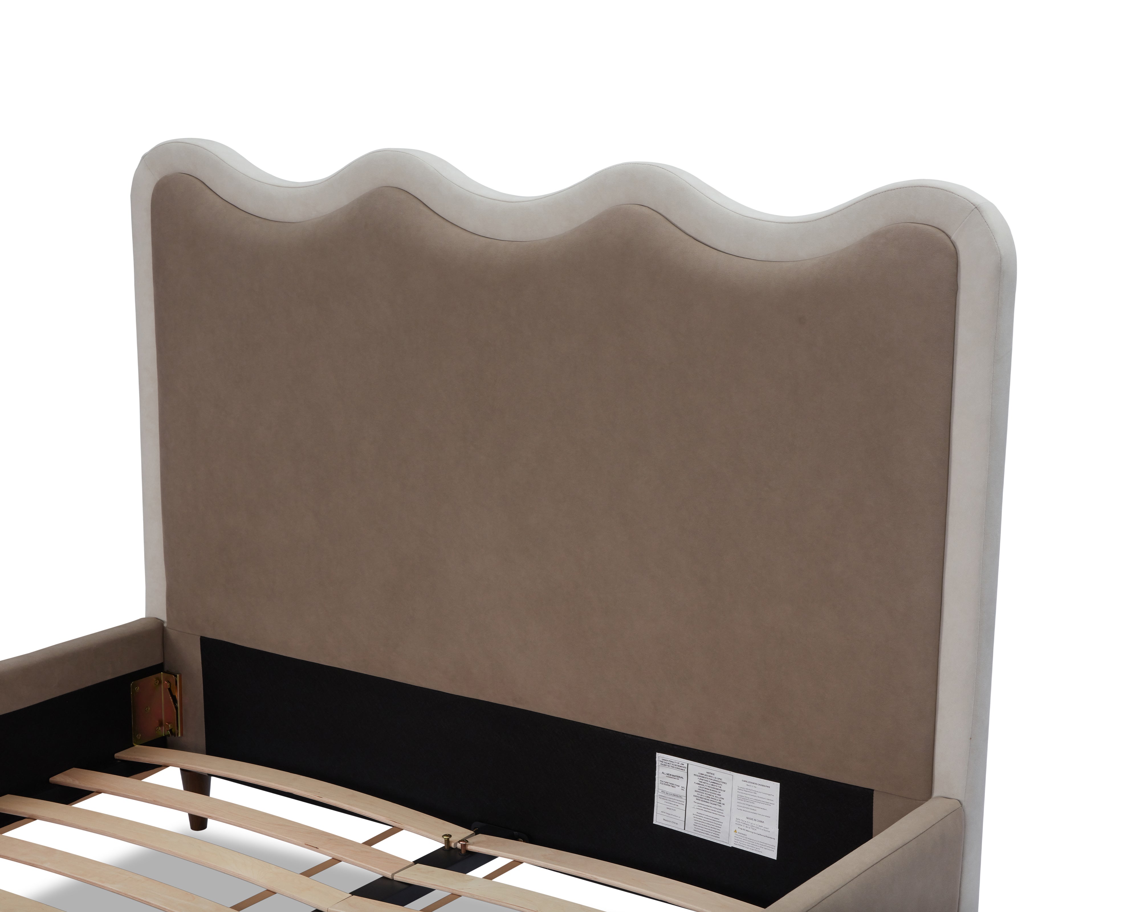 Palermo King Size Bed - Hopper Taupe with Hopper Cream Border | Dark Brown Solid Wood by Liang & Eimil