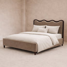 Palermo King Size Bed - Hopper Desert with Hopper Terra Border | Dark Brown Solid Wood by Liang & Eimil