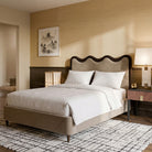 Palermo King Size Bed - Hopper Desert with Hopper Terra Border | Dark Brown Solid Wood by Liang & Eimil