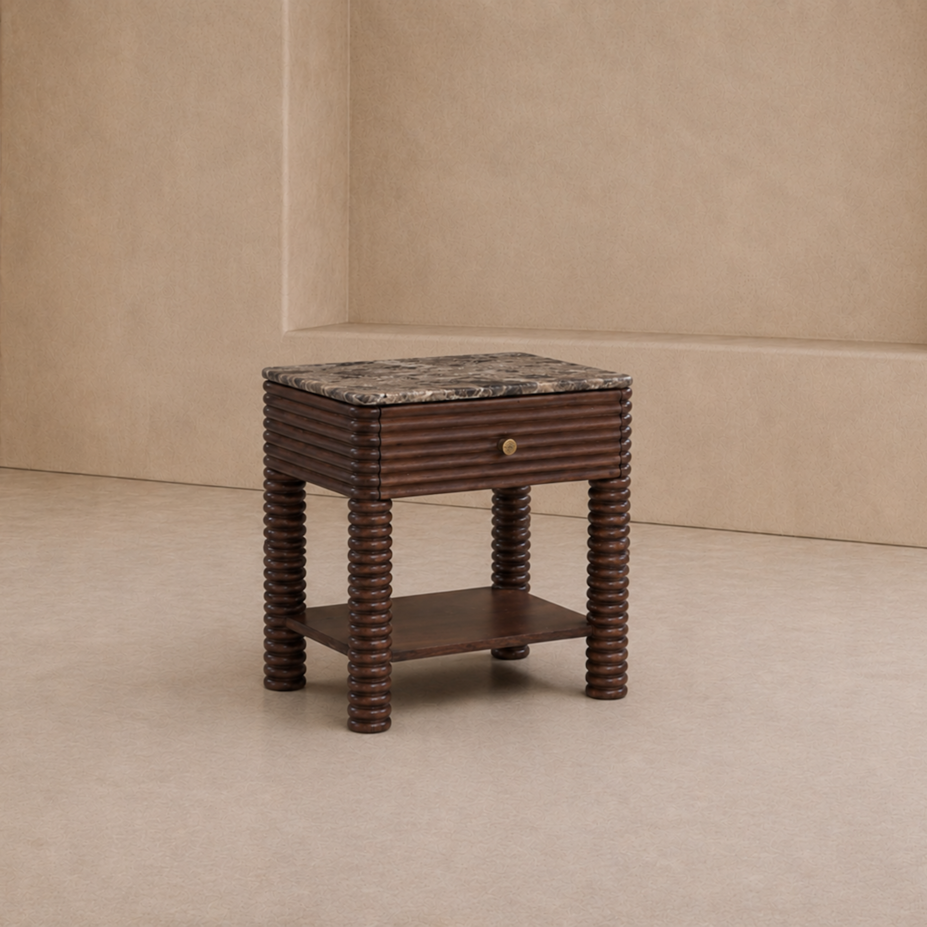 Allure Dark Brown Emperador Marble & Acacia Wood Bedside Table Liang & Eimil