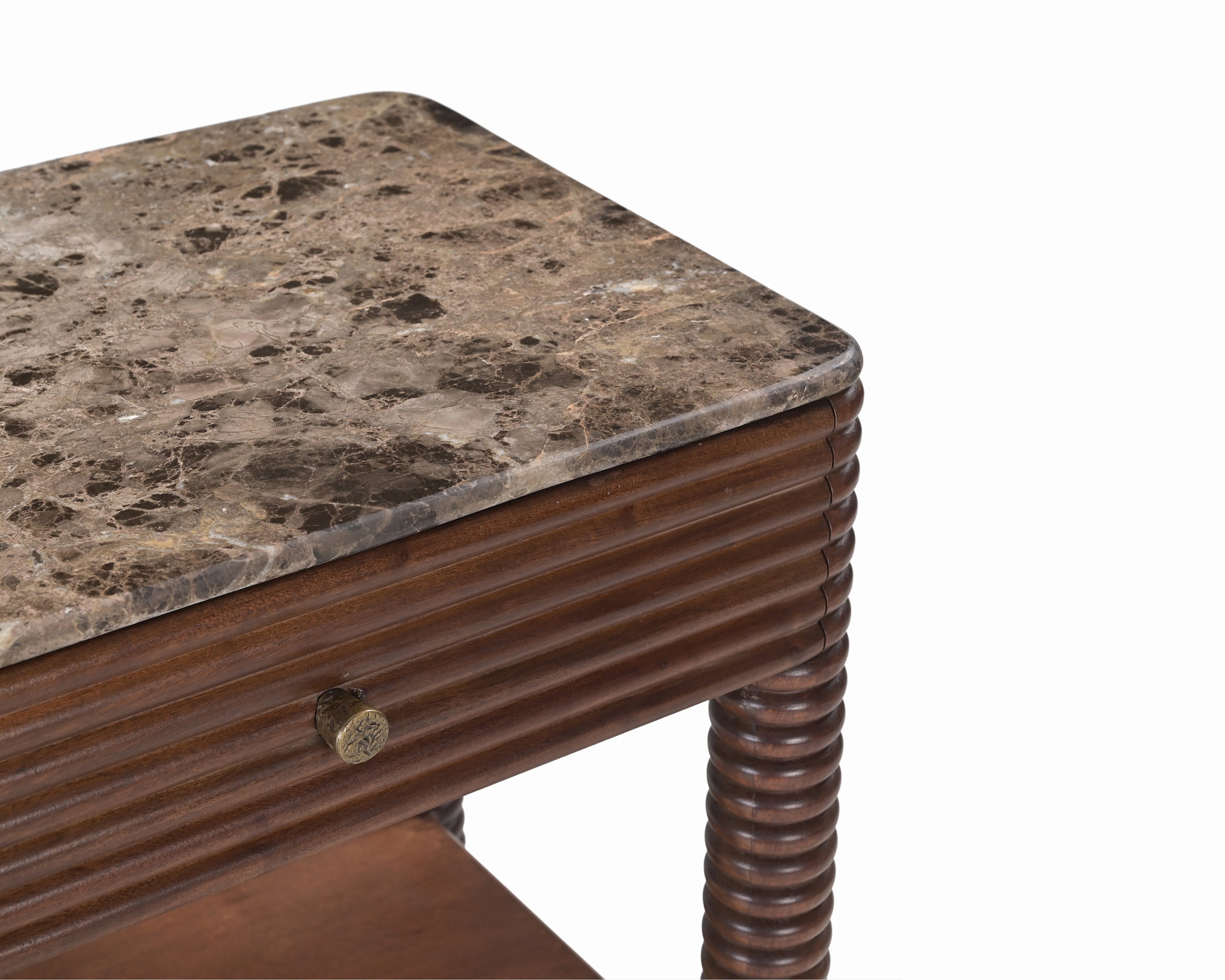 Allure Dark Brown Emperador Marble & Acacia Wood Bedside Table by Liang & Eimil