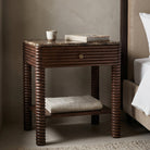 Allure Dark Brown Emperador Marble & Acacia Wood Bedside Table Liang & Eimil