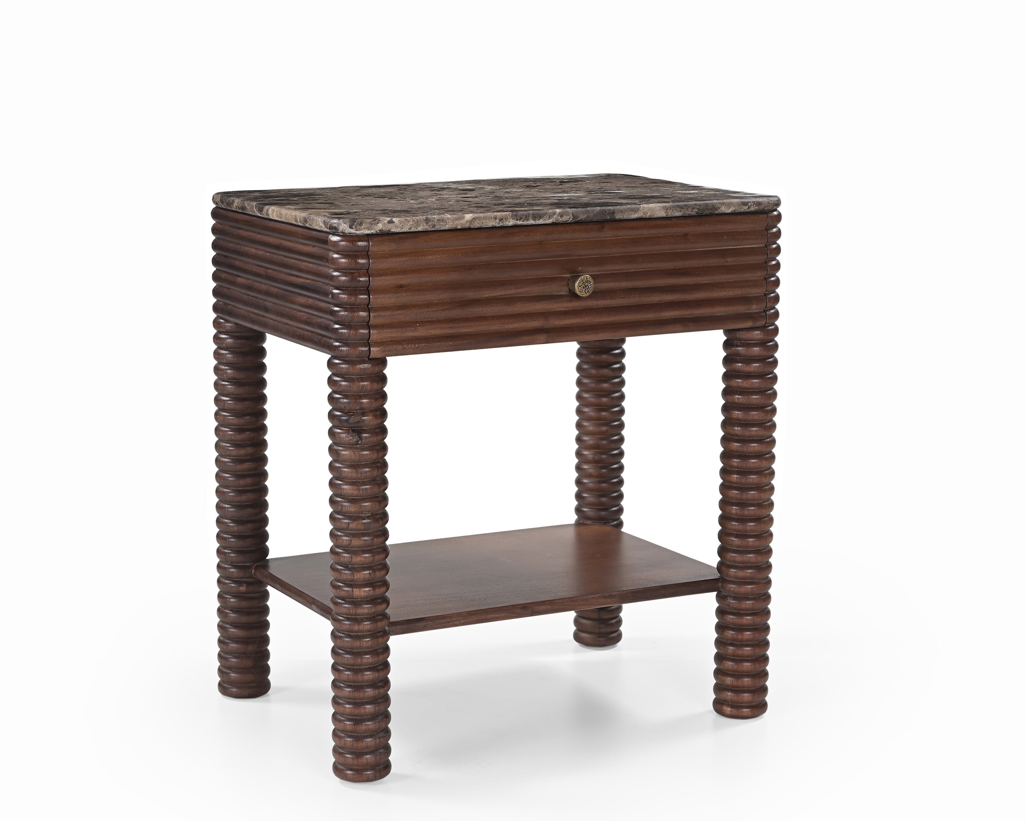 Allure Dark Brown Emperador Marble & Acacia Wood Bedside Table Liang & Eimil