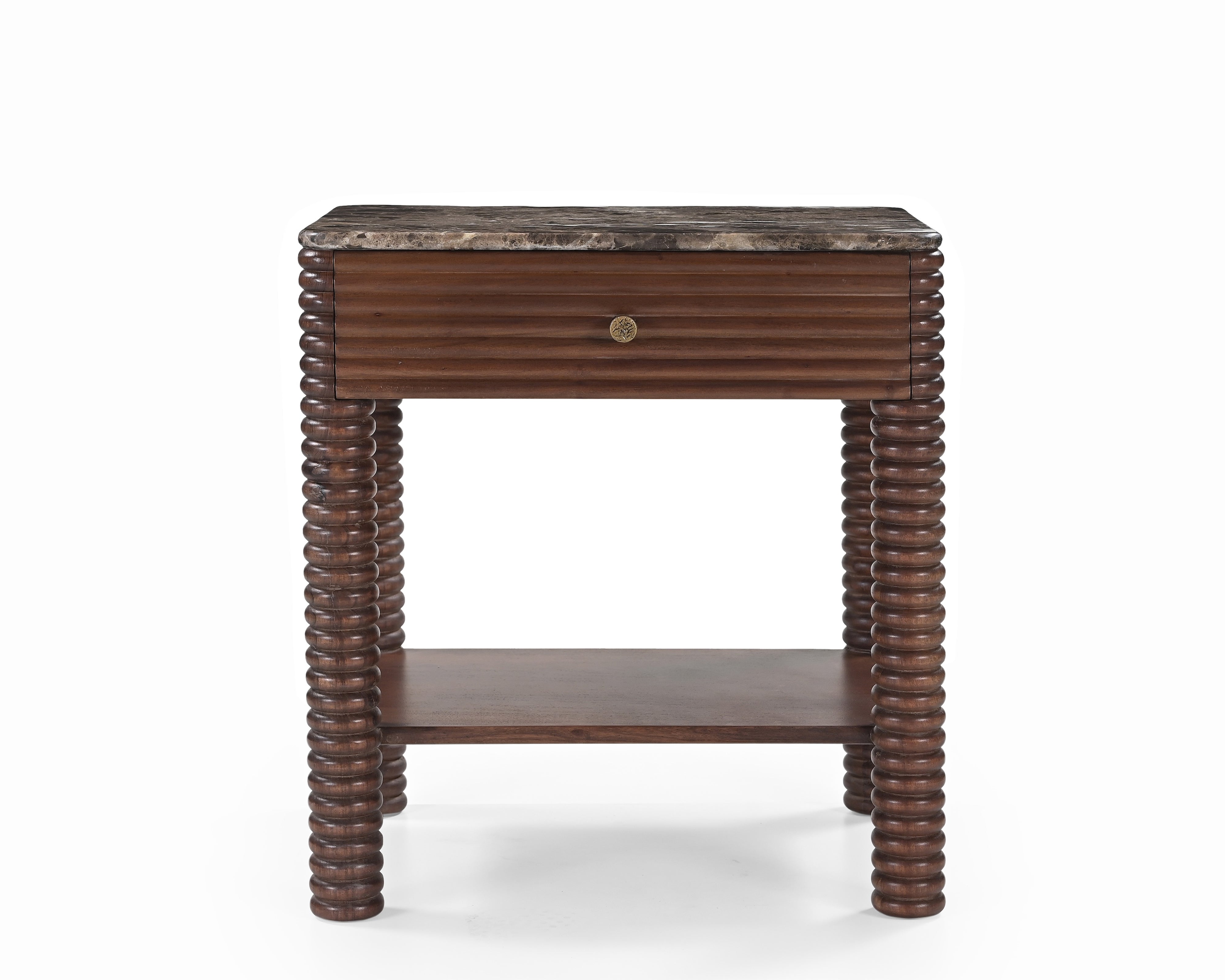 Allure Dark Brown Emperador Marble & Acacia Wood Bedside Table by Liang & Eimil