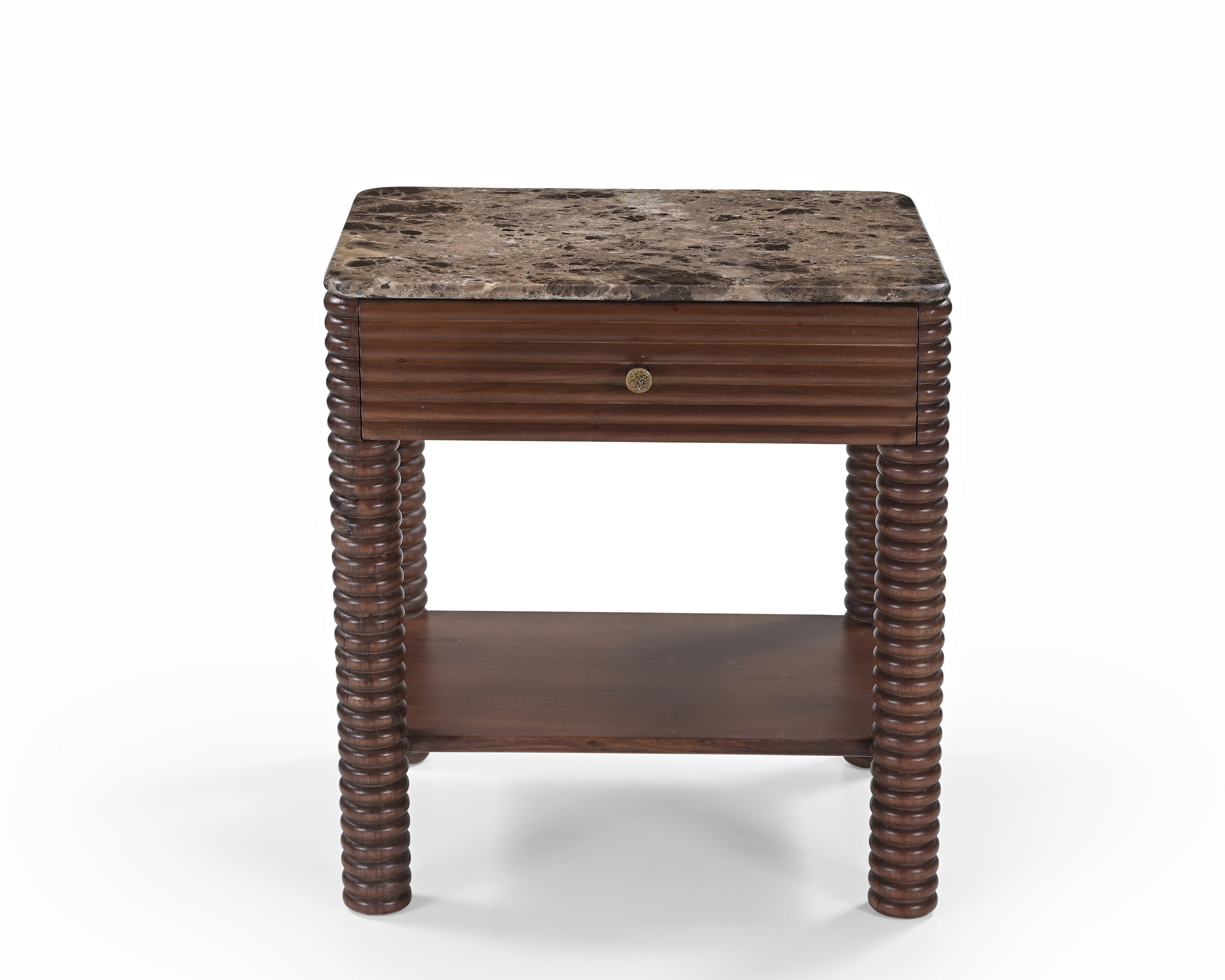 Allure Dark Brown Emperador Marble & Acacia Wood Bedside Table by Liang & Eimil