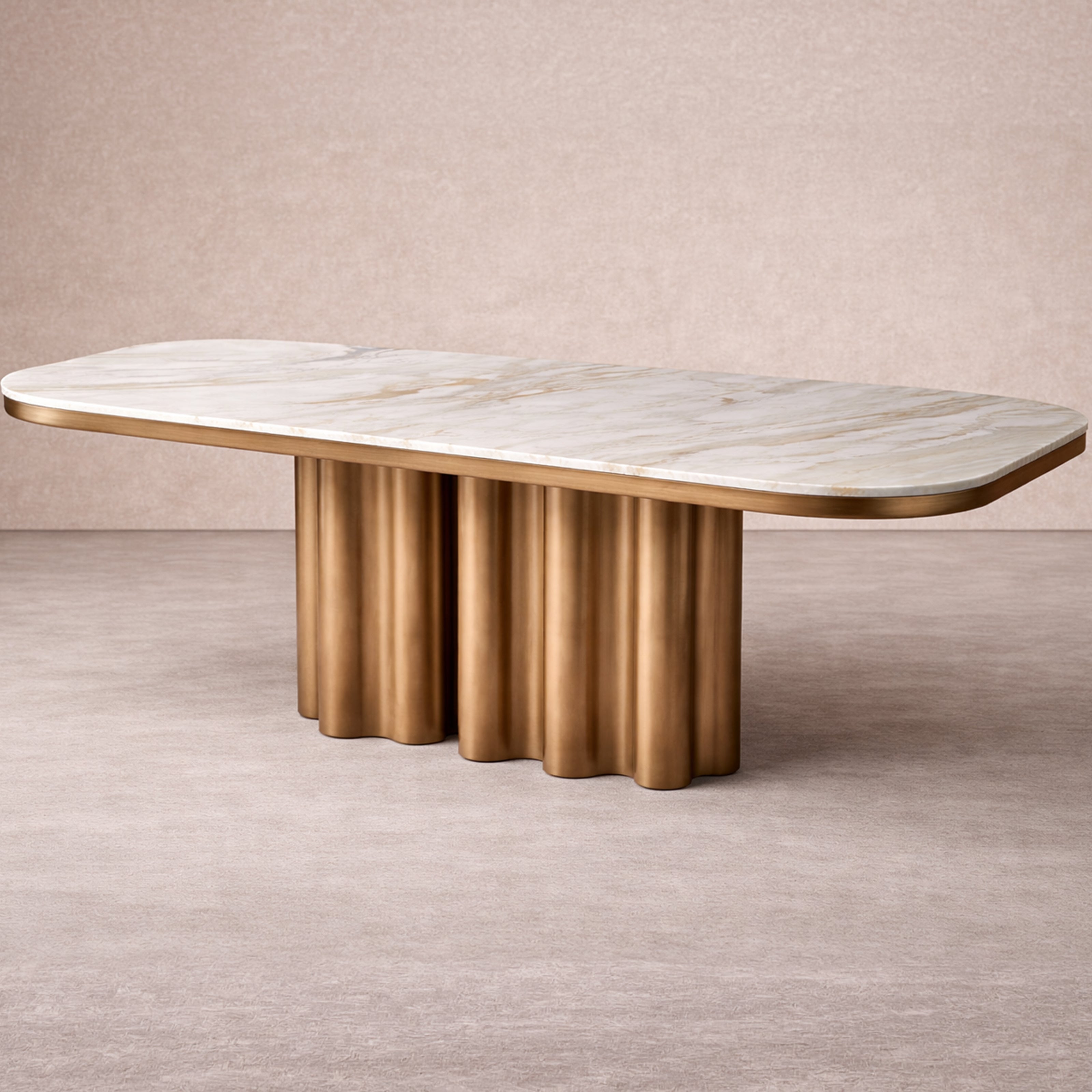 Corinthian Dining Table - Kaka Gold Natural Marble & Hairline Antique Brass by Liang & Eimil