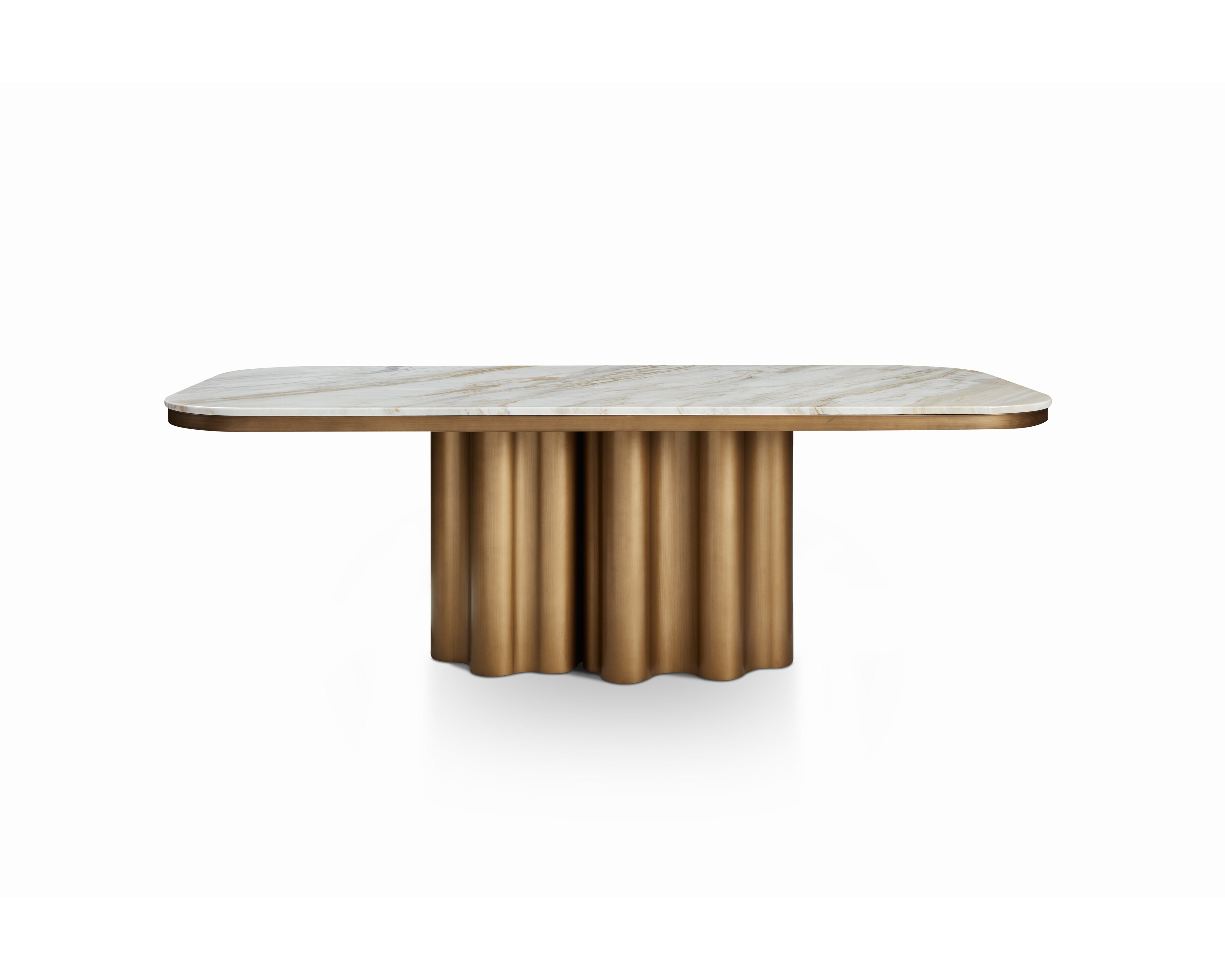 Corinthian Dining Table - Kaka Gold Natural Marble & Hairline Antique Brass by Liang & Eimil