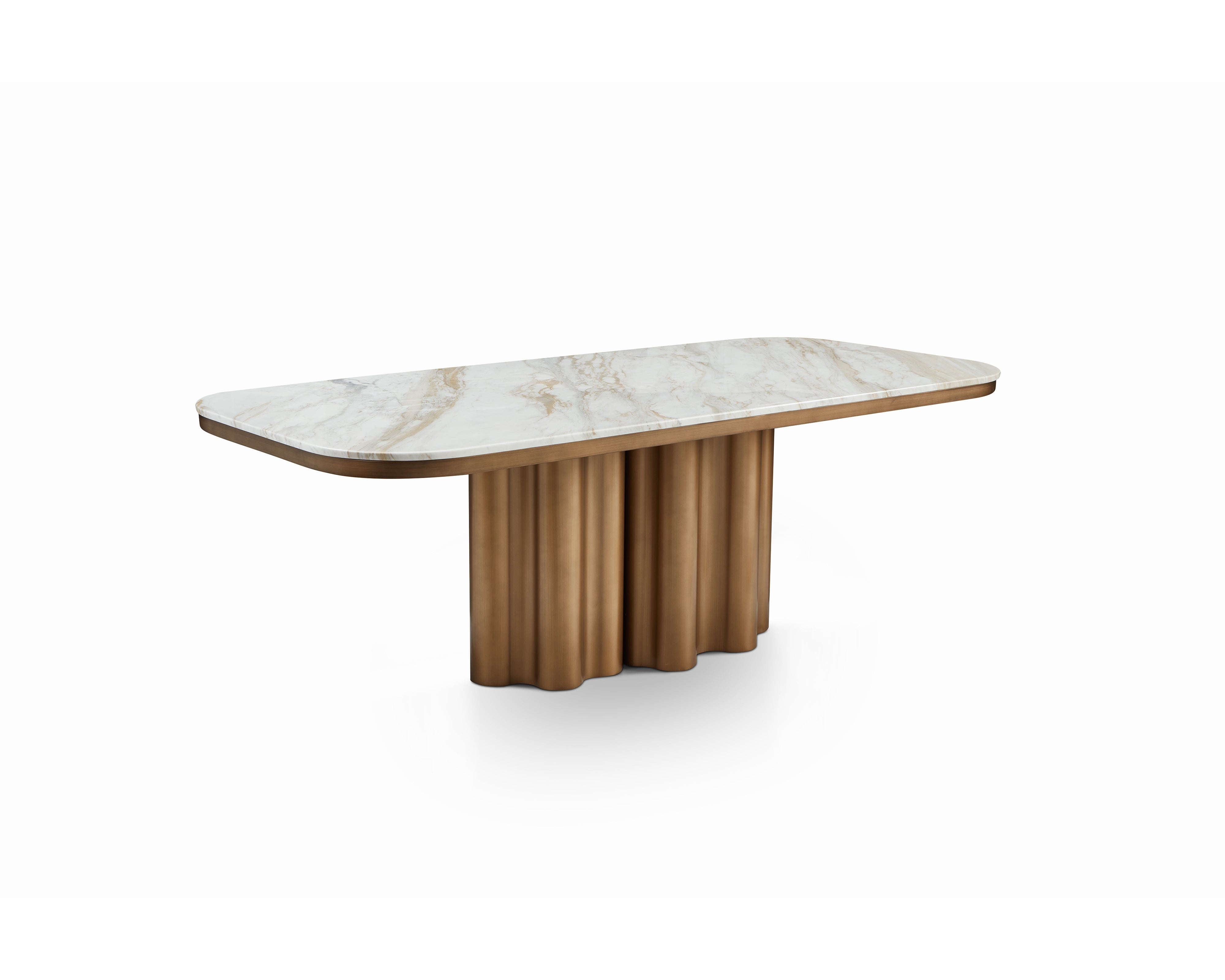 Corinthian Dining Table - Kaka Gold Natural Marble & Hairline Antique Brass by Liang & Eimil