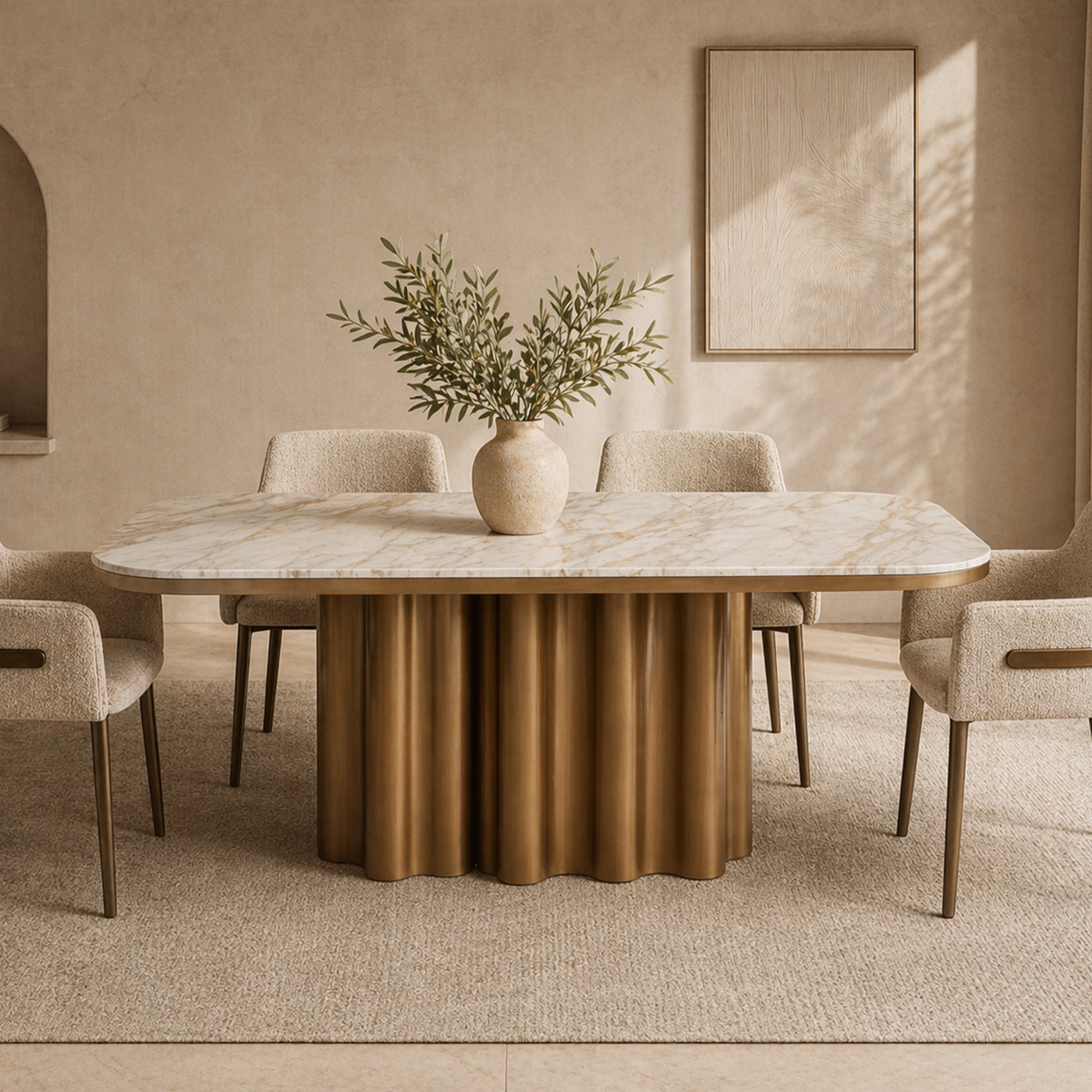 Corinthian Dining Table - Kaka Gold Natural Marble & Hairline Antique Brass by Liang & Eimil