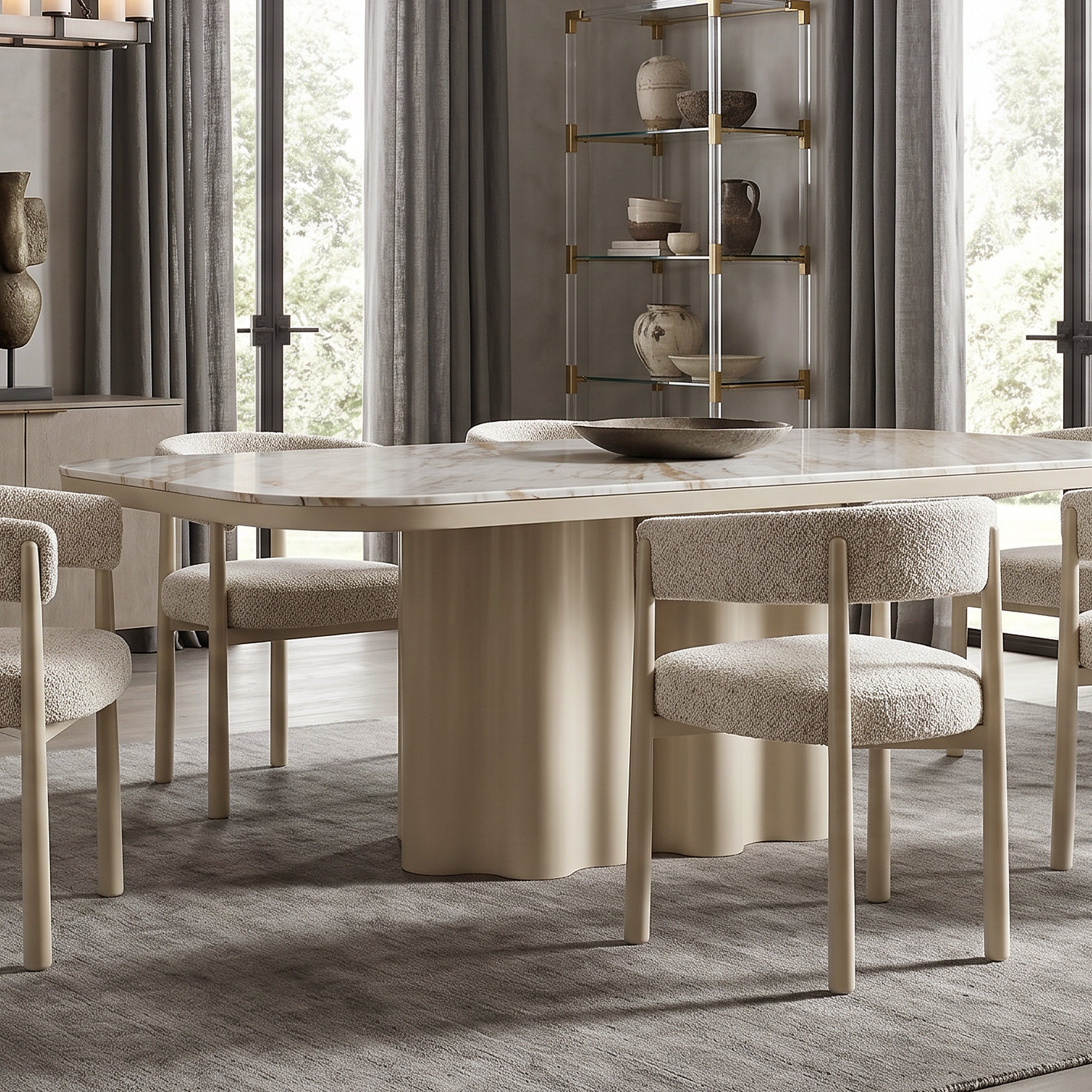 Corinthian Large Dining Table - Kaka Gold Natural Marble & Gloss Ivory by Liang & Eimil