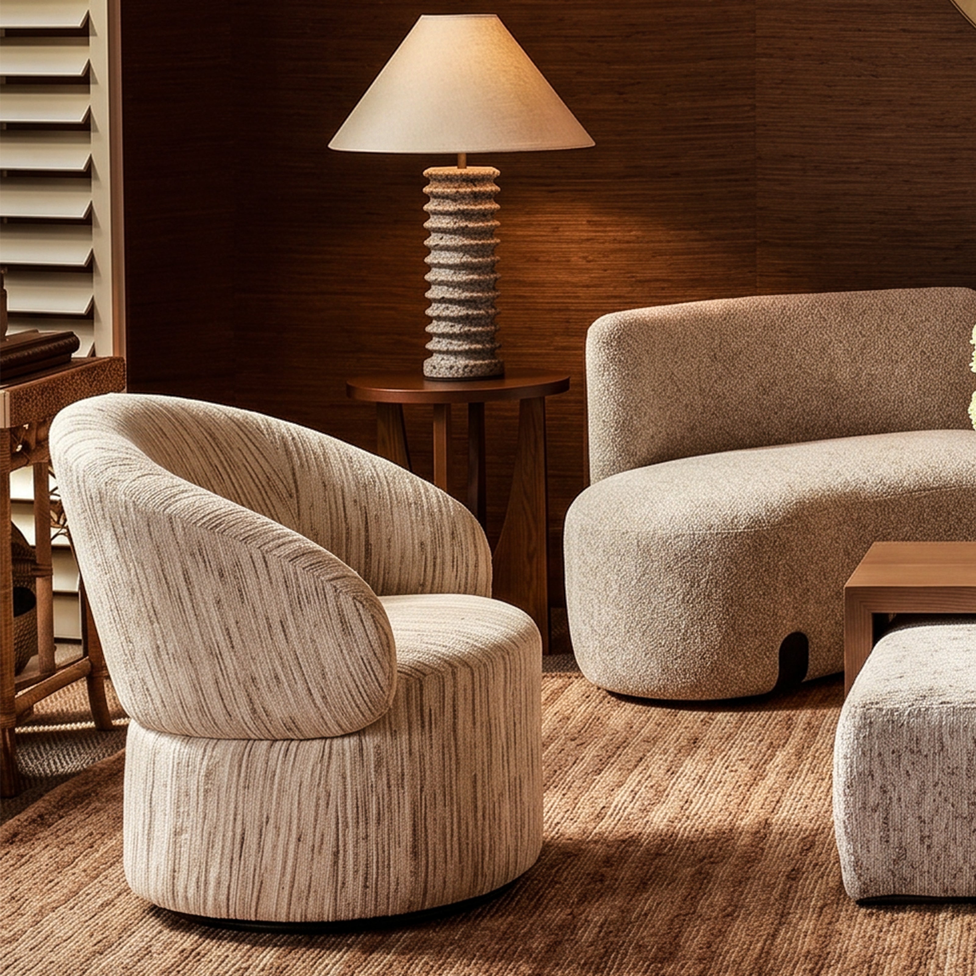 Aurelle Swivel Occasional Chair - Windsor Beige & Matt Black by Liang & Eimil
