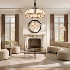 Allen Pendant Light Black Metal with Faux Alabaster Shade by Liang & Eimil