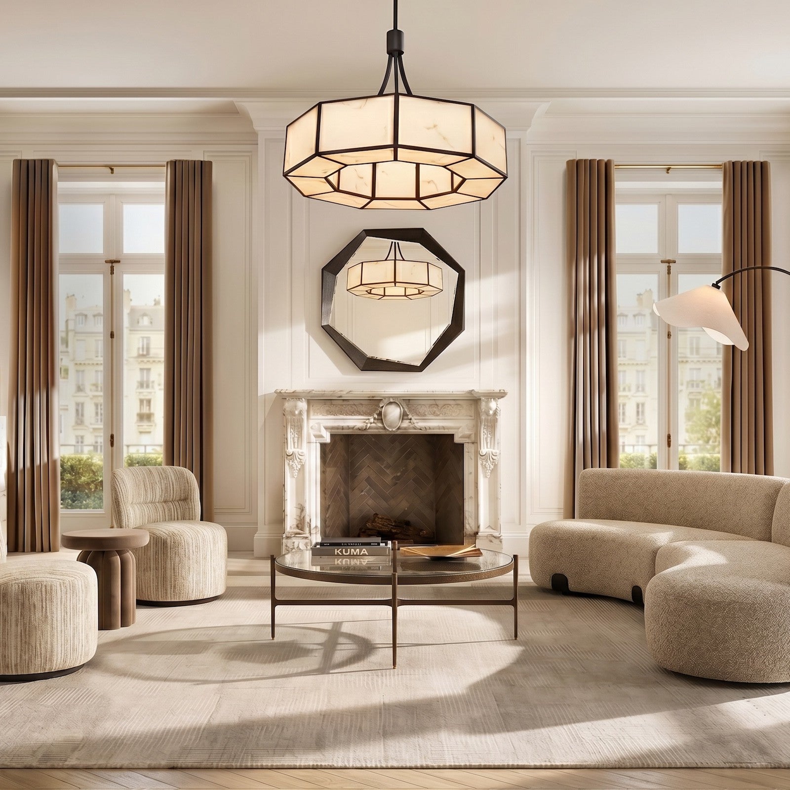 Allen Pendant Light Black Metal with Faux Alabaster Shade by Liang & Eimil