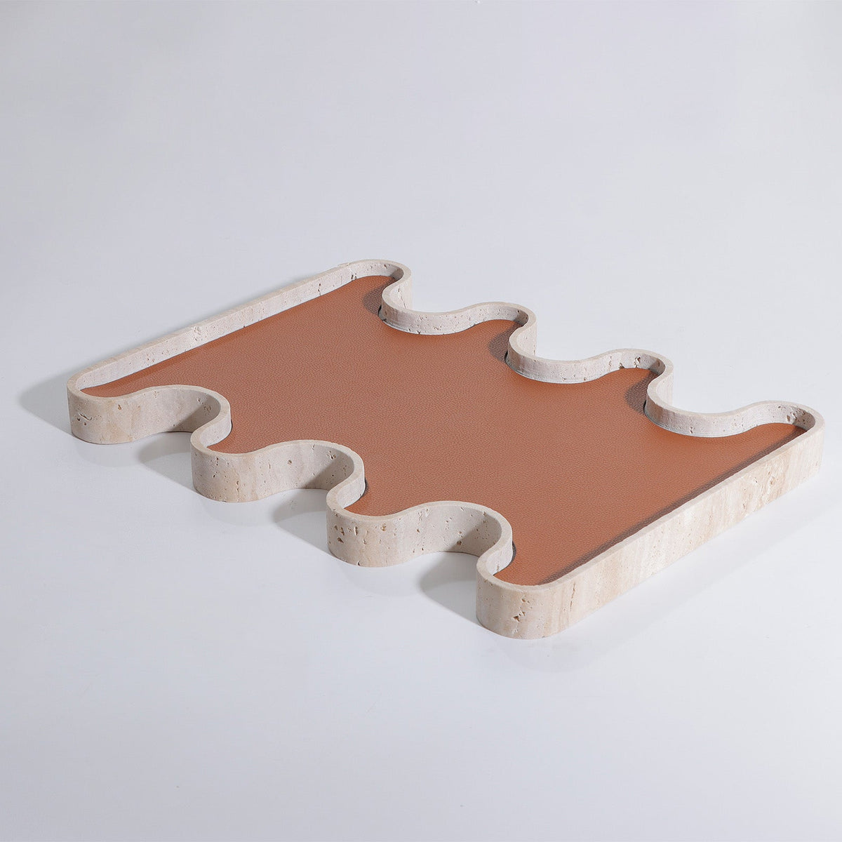Sahara Tray - Beige Marble with Brown Vegan Leather
