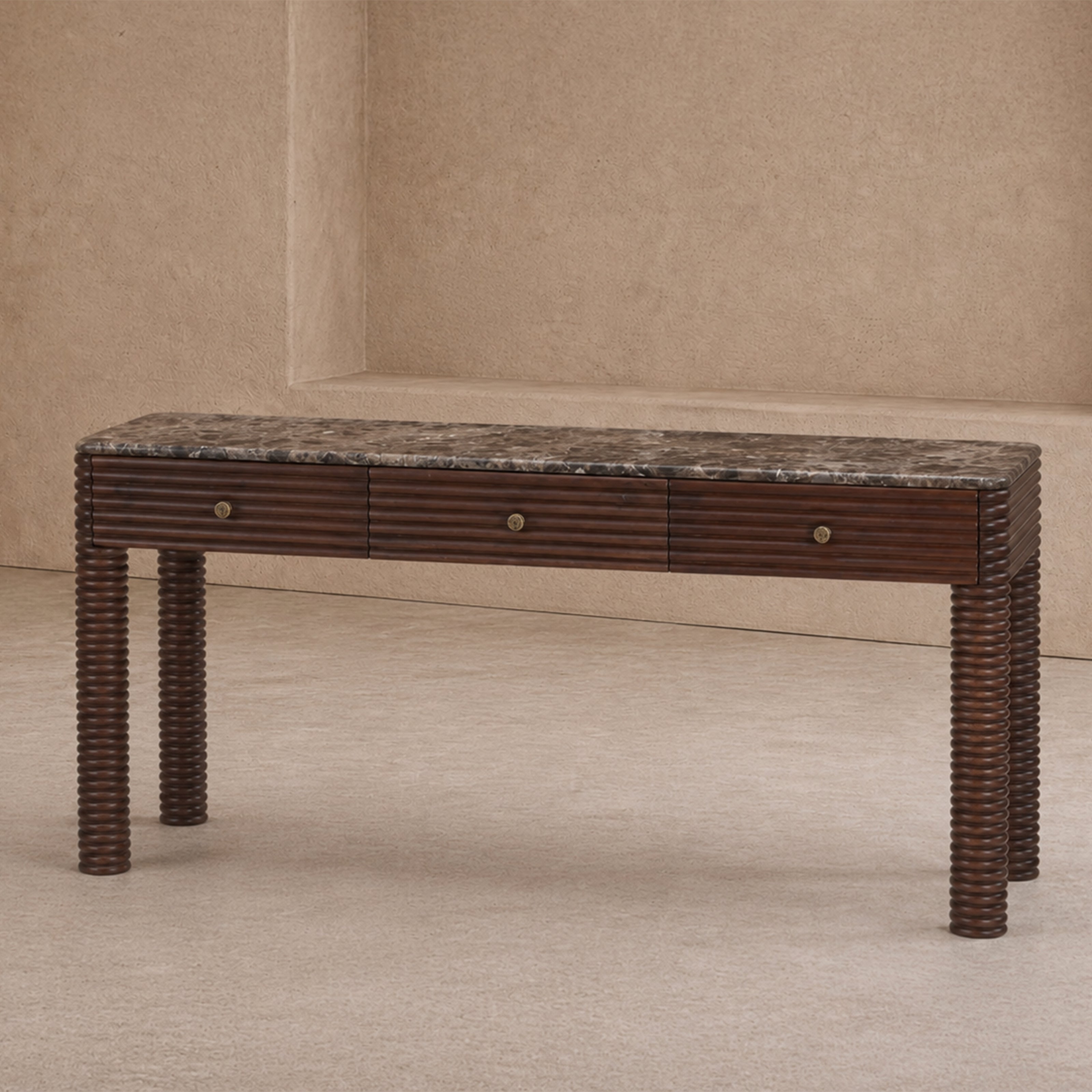 Allure Dark Brown Emperador Marble & Acacia Wood Desk by Liang & Eimil